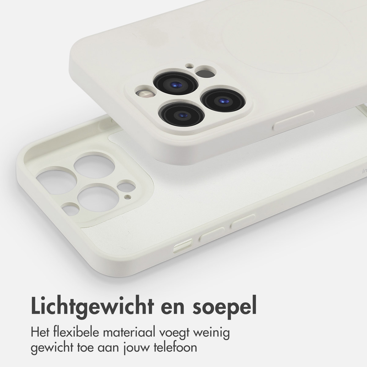 Witte telefoonhoes, met een bovenaanzicht van de hoes bovenop het onderaanzicht. De achtergrond is wit.