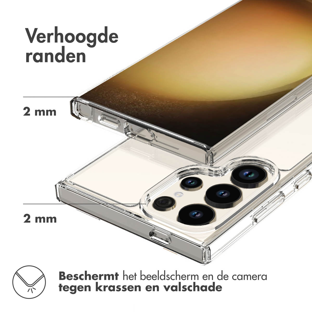 Transparante telefoonhoes die de telefoon laat zien. Met verhoogde randen voor scherm- en camerabescherming.