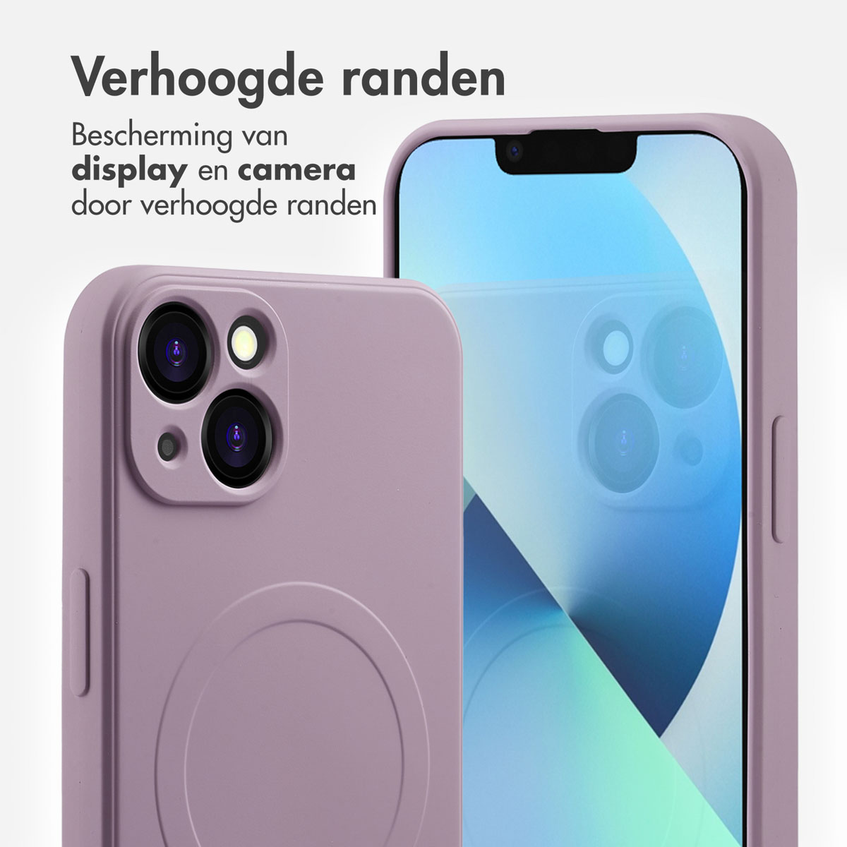 Twee paarse telefoonhoesjes. Het telefoonscherm is zwart en de hoes is open.