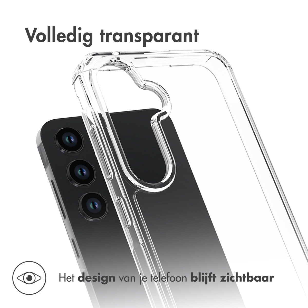 Custodia trasparente che mostra il retro del telefono. Il design del telefono è visibile.