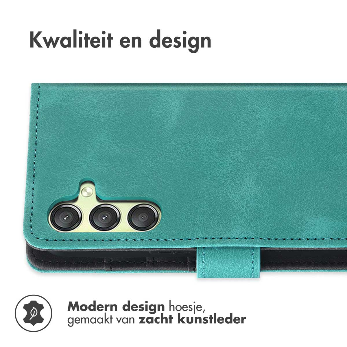 Gros plan d'une coque de téléphone sarcelle avec découpes pour caméra et texte.