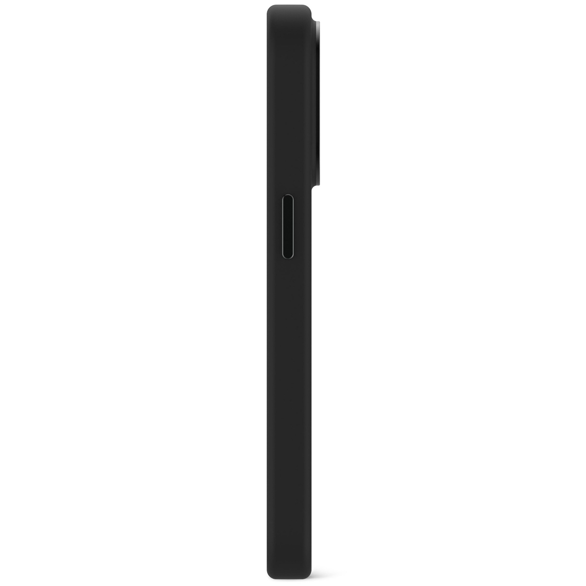 Schwarze Handyhülle, Seitenansicht, mit Lautstärketaste.