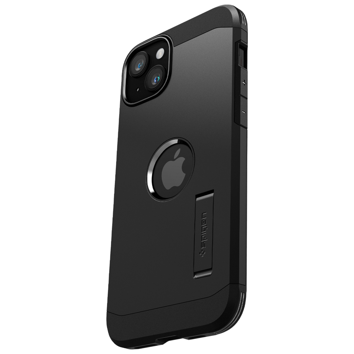 Black phone case on the side. The phone has a camera and an Apple logo.