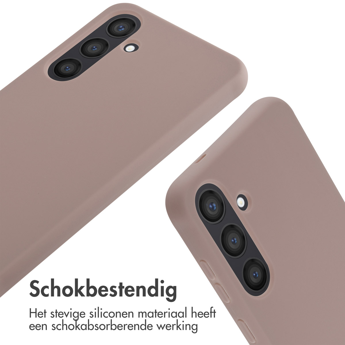 Due custodie per telefono rosa con fotocamere, angolate verso lo spettatore. Testo: Antishock.