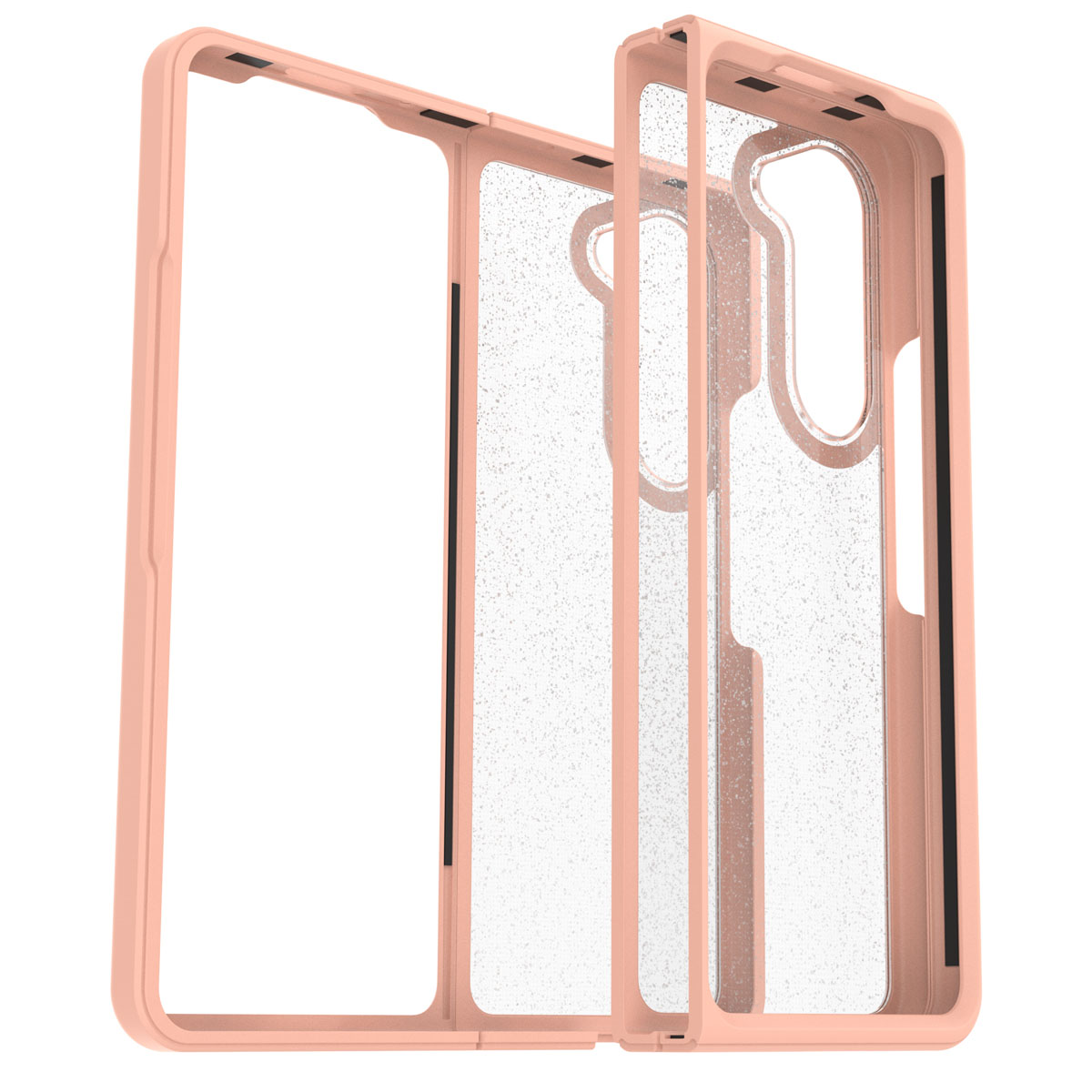 Custodia rosa per telefono, tre strati, centro trasparente. Visibile attraverso.