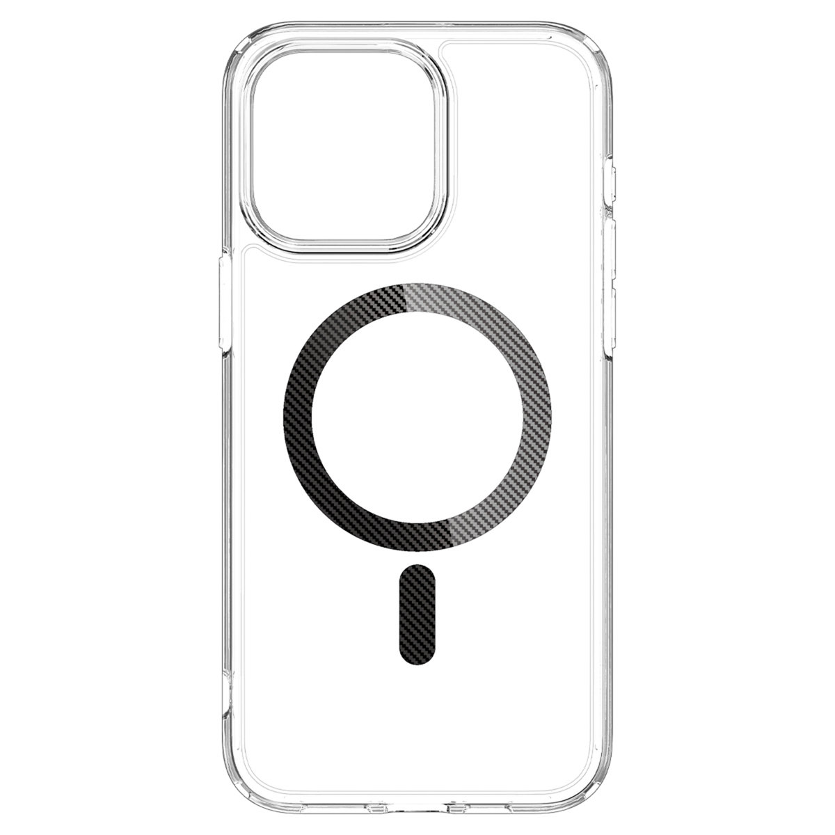 Transparante telefoonhoes met cirkel. Zwart cirkelvormig design op de achterkant. Transparant.