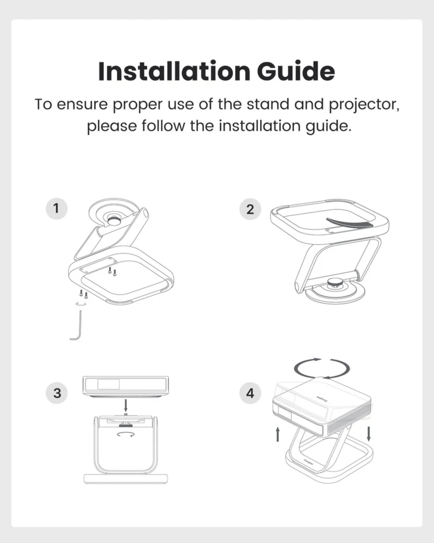 Instrukcja instalacji ze schematami dla stojaka i projektora.