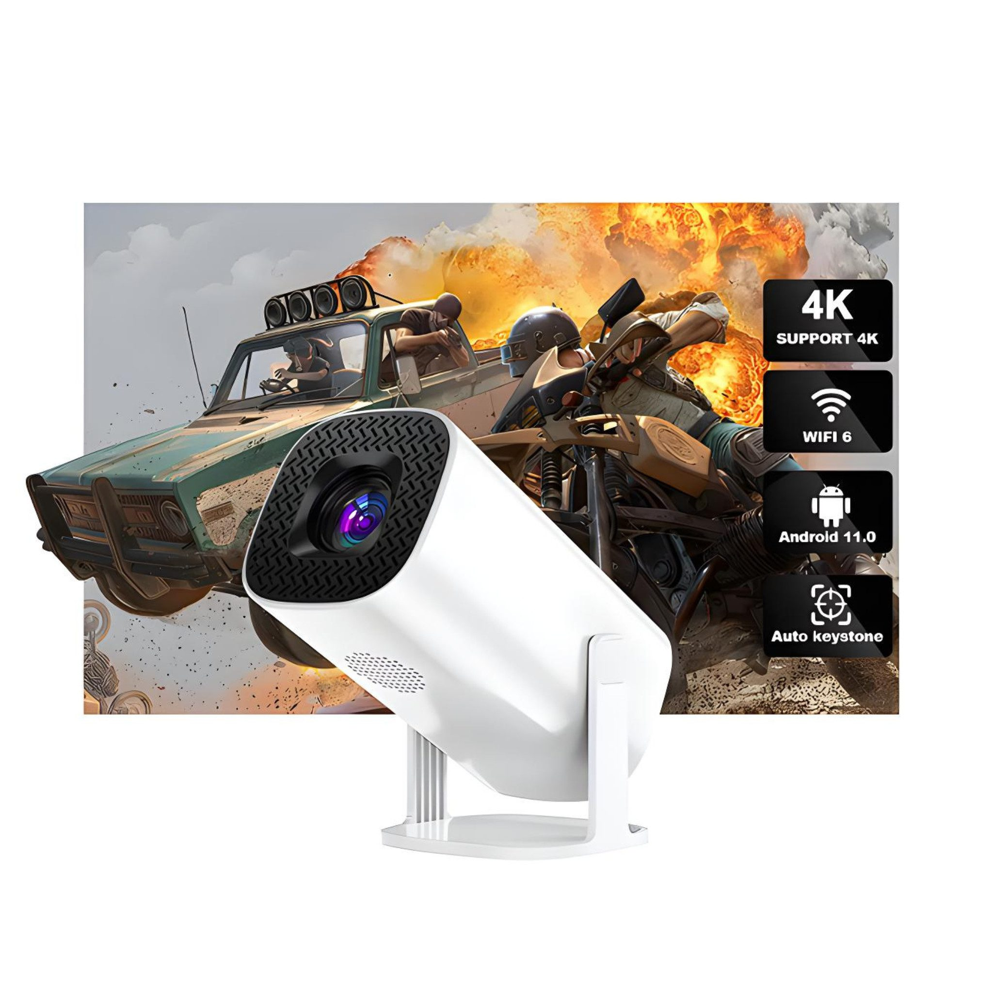 Mini Beamer Mit WiFi 6 Und Android - Tragbarer Projektor 1080P Mit Auto Trapezkorrektur