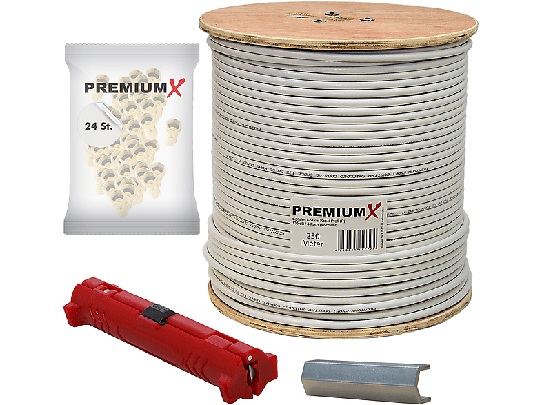 PREMIUMX PROFI 25 Meter Koaxial Kabel 135 DB 4-Fach Geschirmt REINES