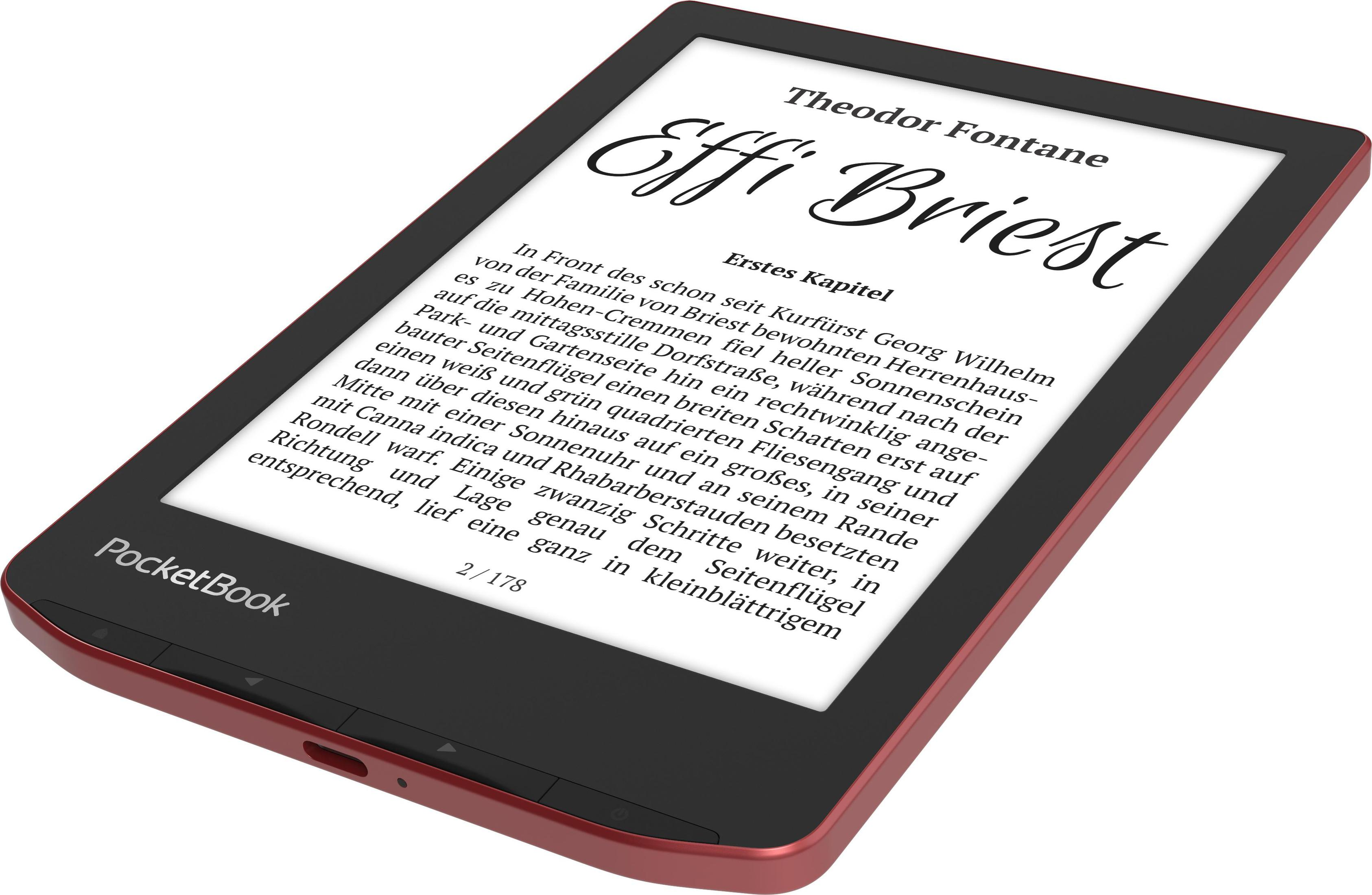 Ein E-Reader, der Text aus einem Buch anzeigt, mit dem Titel 'Effi Briest'.