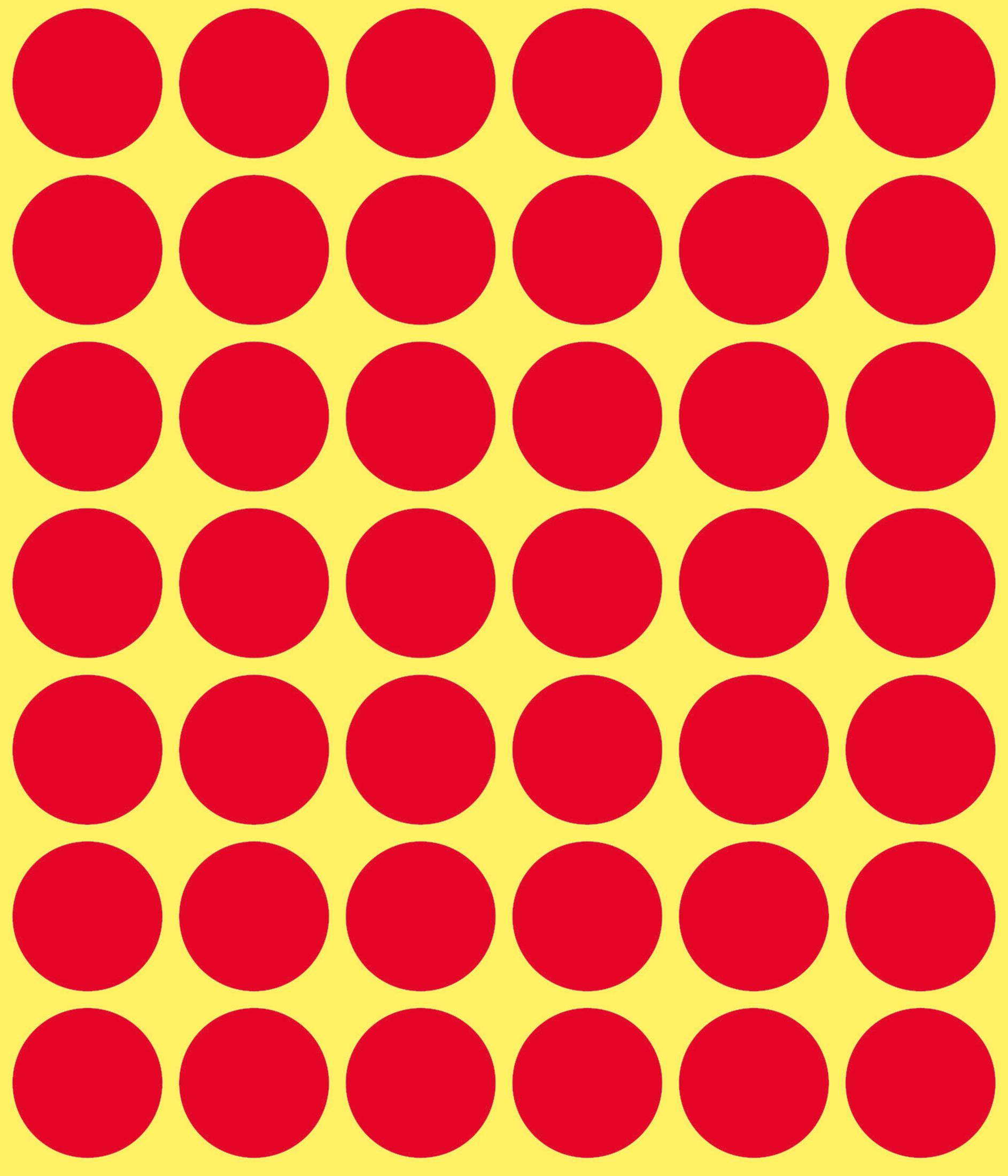 Gelber Hintergrund mit sich wiederholendem Muster roter Kreise, eng beieinander.