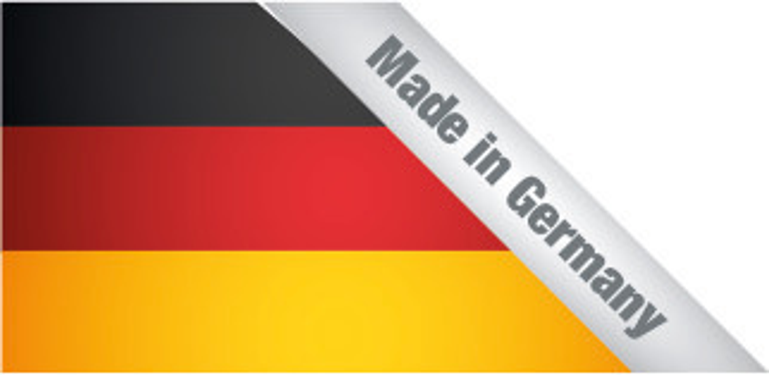 Die deutsche Flagge in der Ecke mit dem Text 'Made in Germany'.