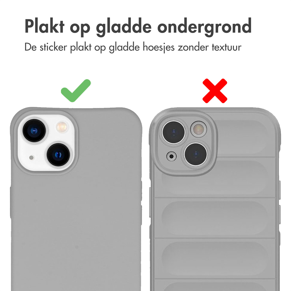 Telefoonhoesjes, grijs. Een getextureerde is fout, een gladde is goed.