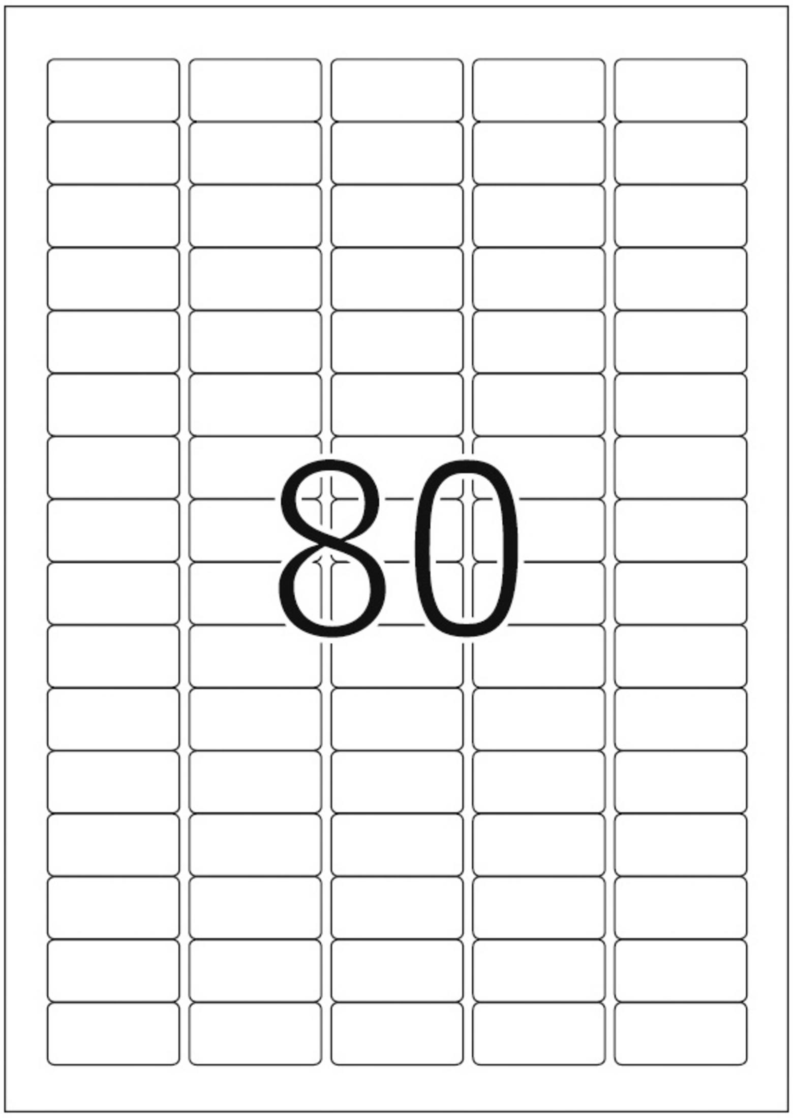 Ein Blatt Etiketten mit der Zahl 80 in großer, fetter Schrift.