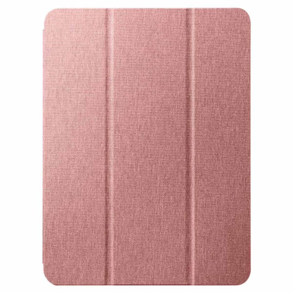 Pink tablet case in a folded position, showing the inside with vertical crease lines.
