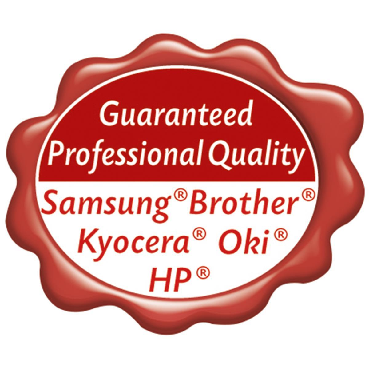 Rotes Siegel mit Text 'Garantierte professionelle Qualität' und Samsung, Brother, Kyocera, Oki, HP.