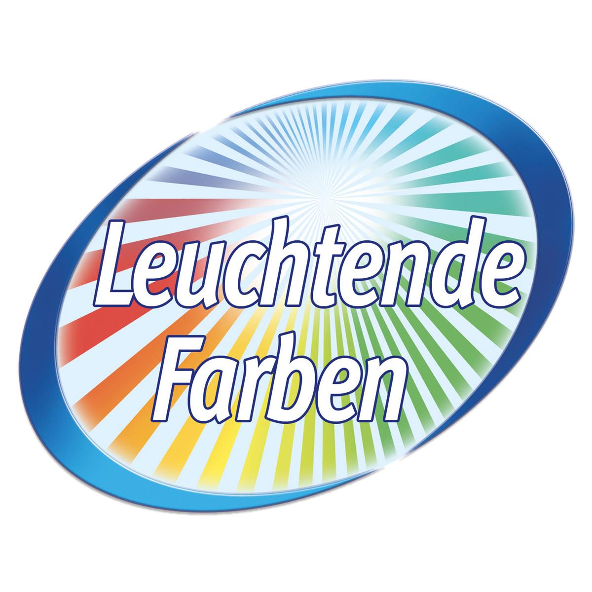 Ein ovales Logo mit Regenbogenhintergrund und den weißen Worten "Leuchtende Farben".