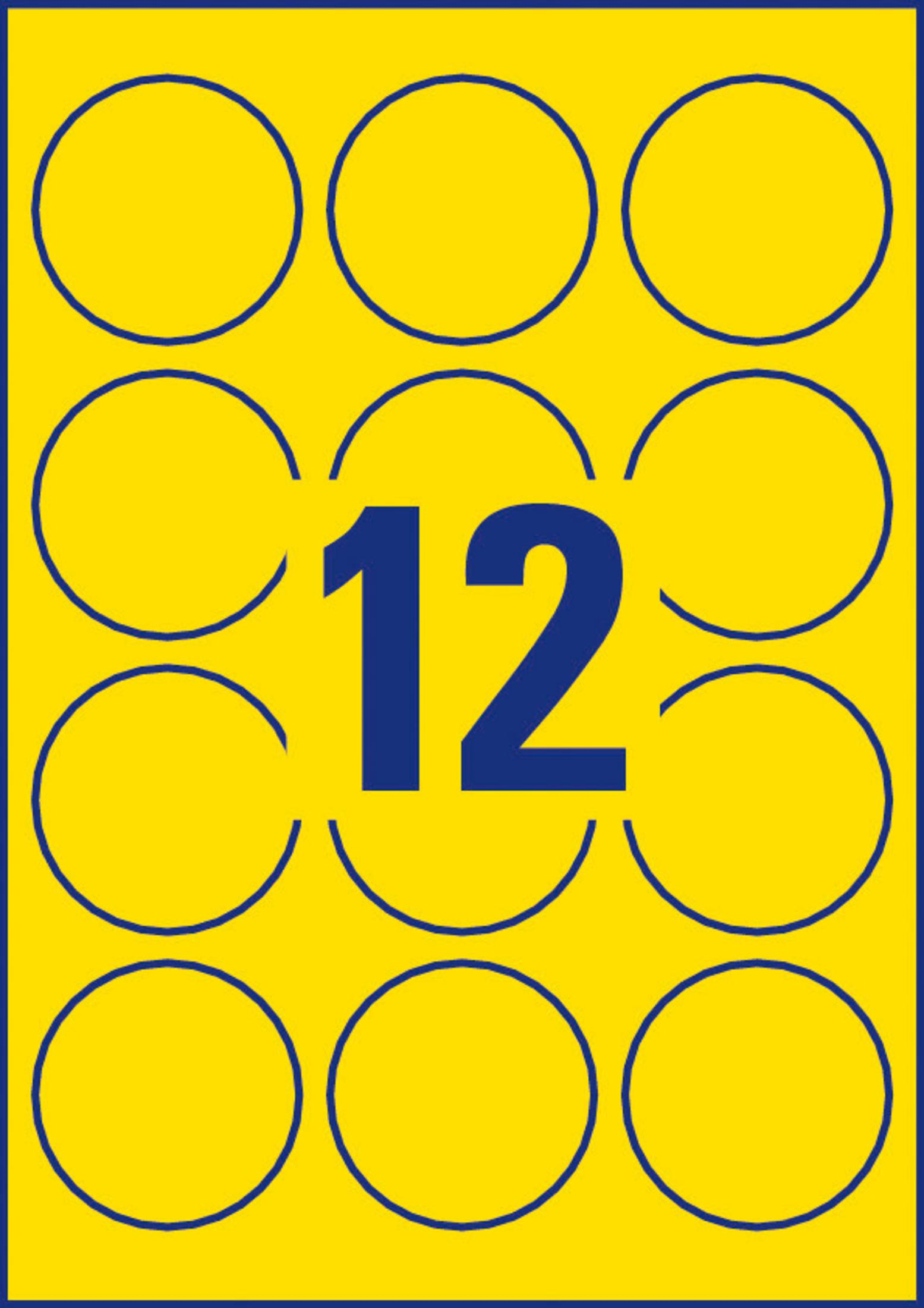 Gelber Hintergrund mit einem Raster aus Kreisen und der Zahl 12 in Blau.