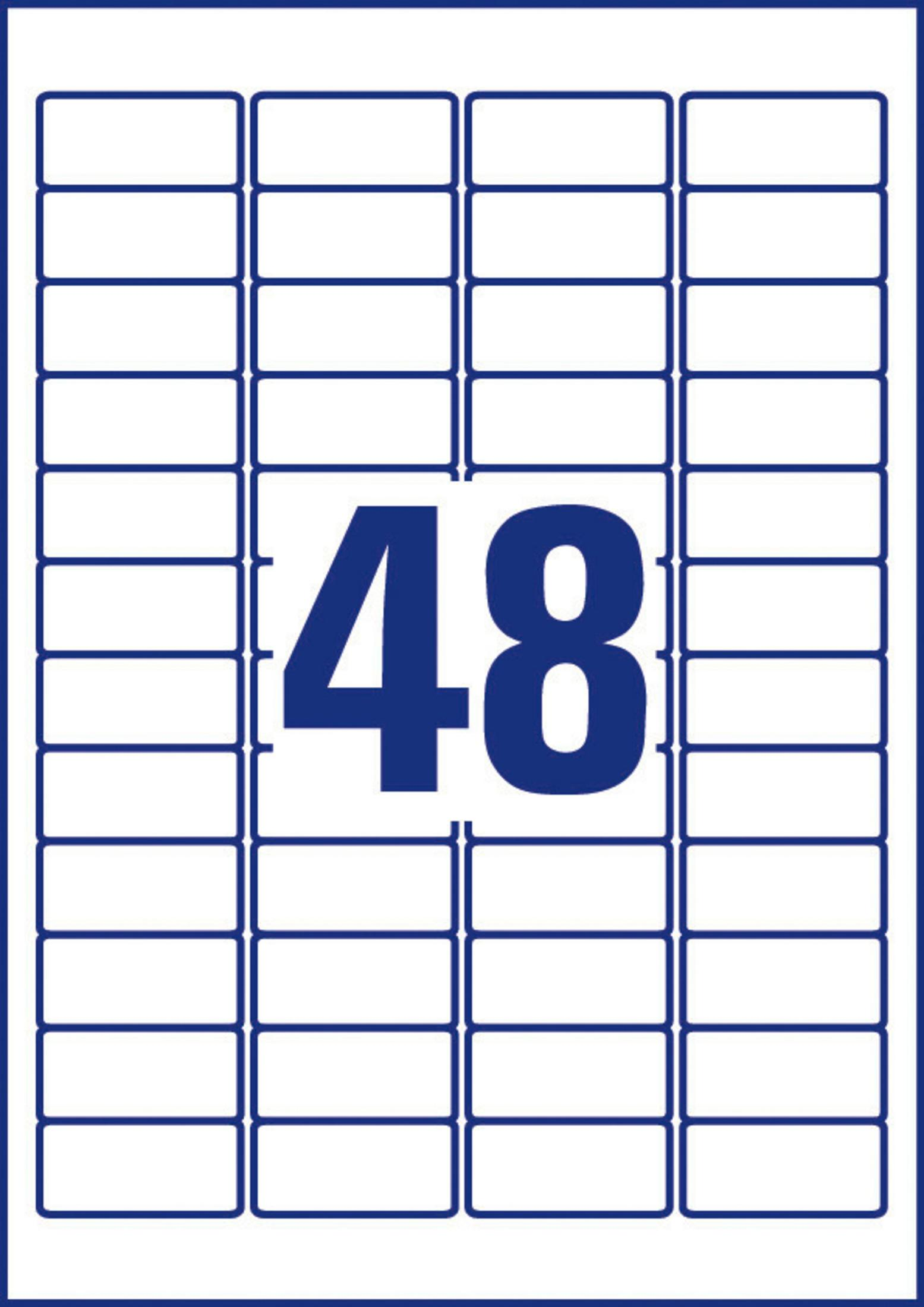 Ein Blatt Etiketten mit der Zahl 48 in der Mitte.