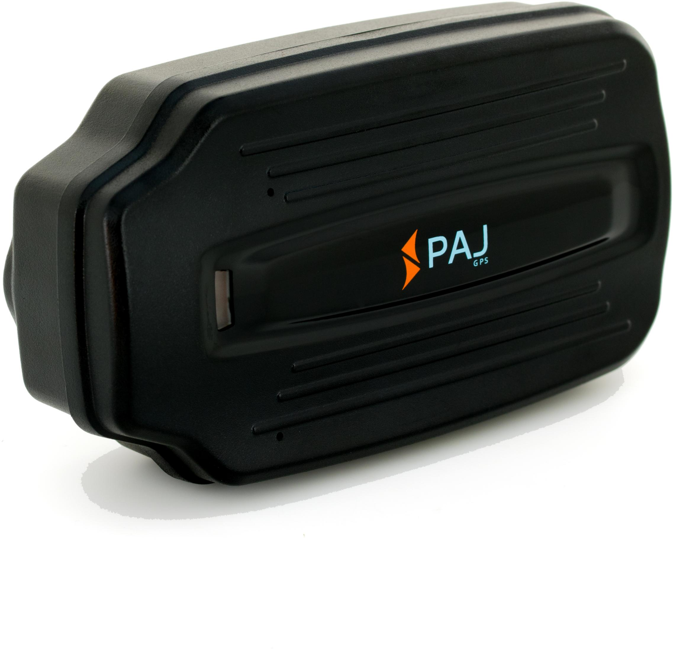 Ein schwarzes PAJ GPS-Ortungsgerät. Es hat ein schwarzes Gehäuse mit dem PAJ-Logo darauf.