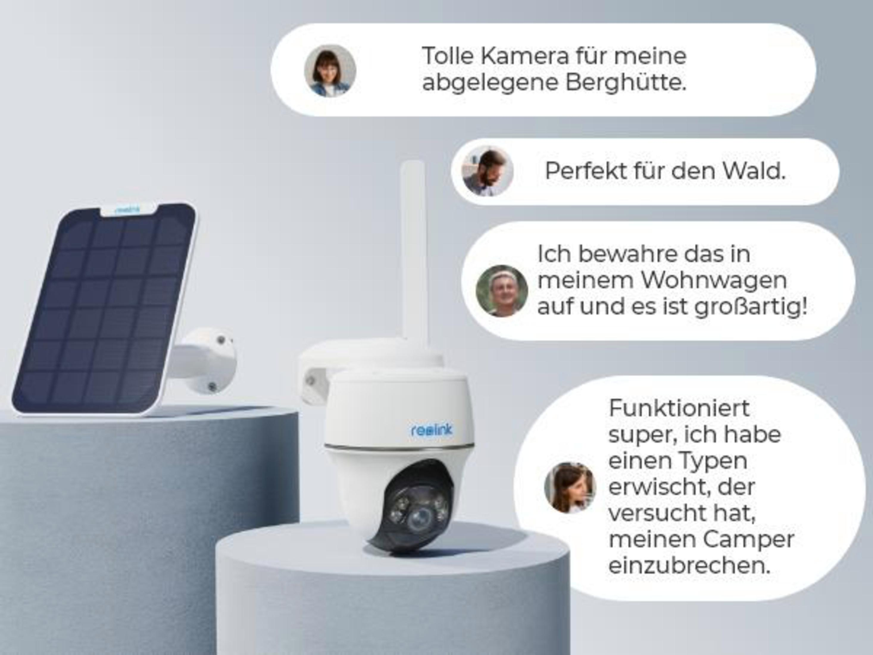 Kamera bezpieczeństwa z panelem słonecznym i dymkami.