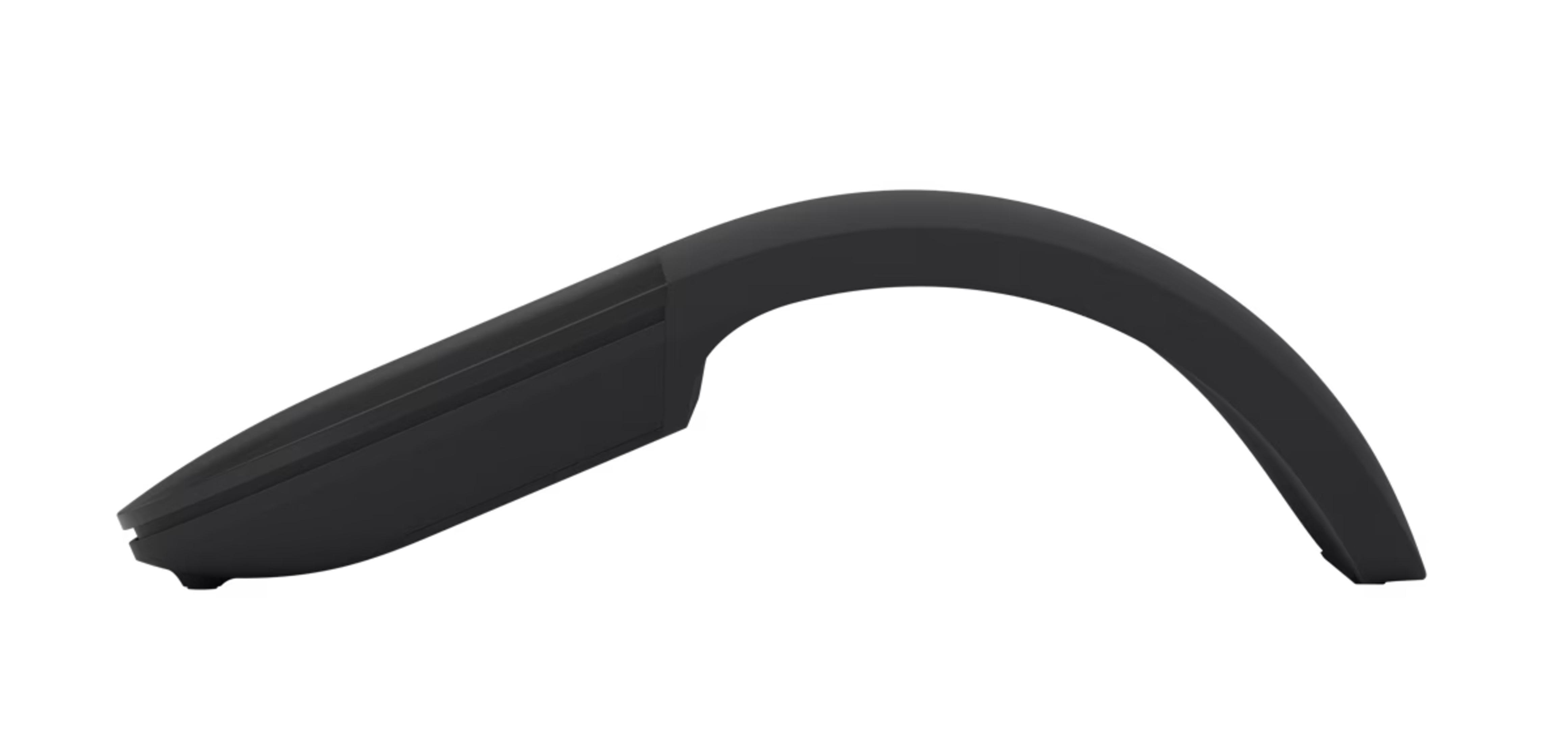 Czarna, zakrzywiona mysz komputerowa. Mysz ma elegancki, ergonomiczny design.