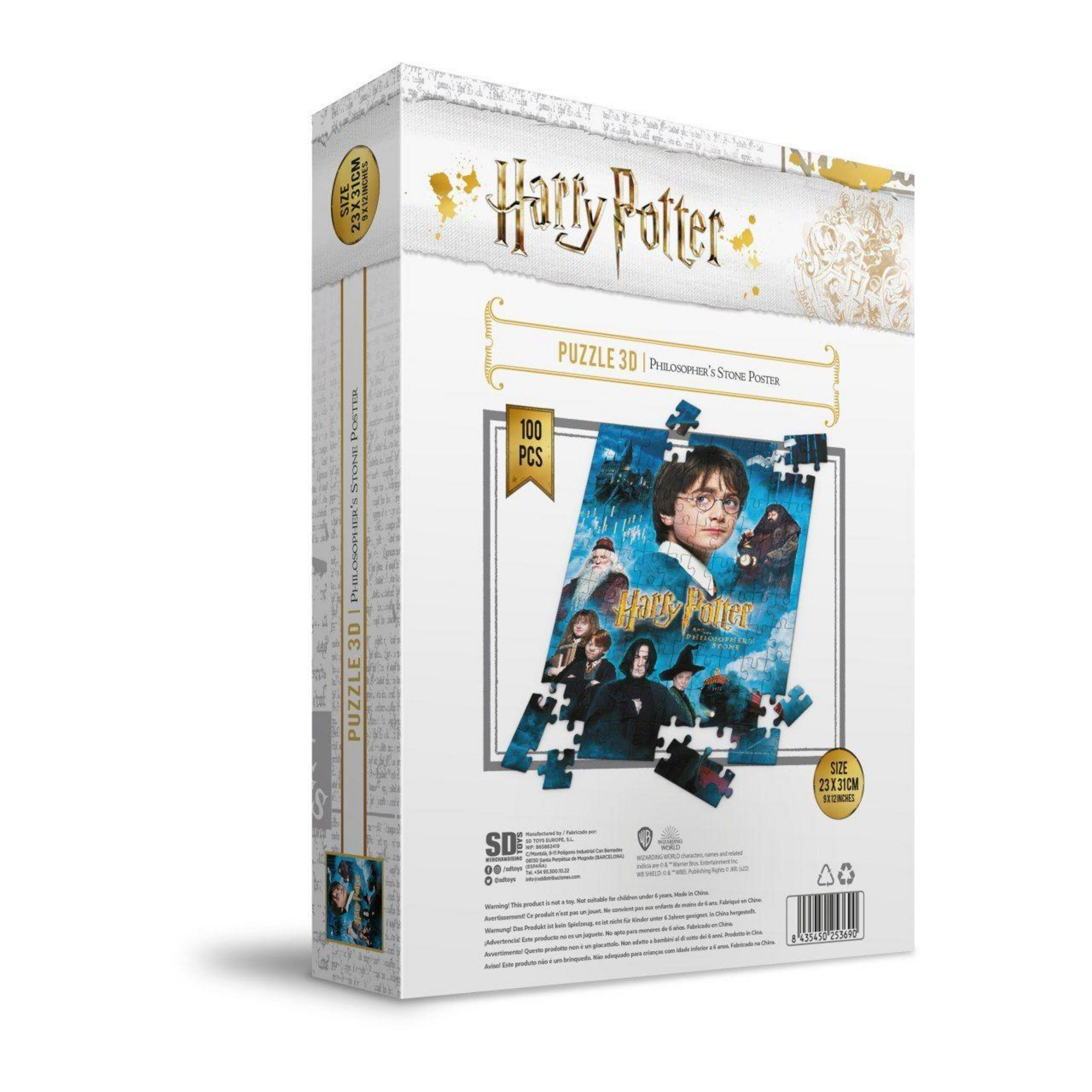 Caja para rompecabezas de Harry Potter, con imagen de Harry y otros personajes. Muestra el rompecabezas, 100 piezas.