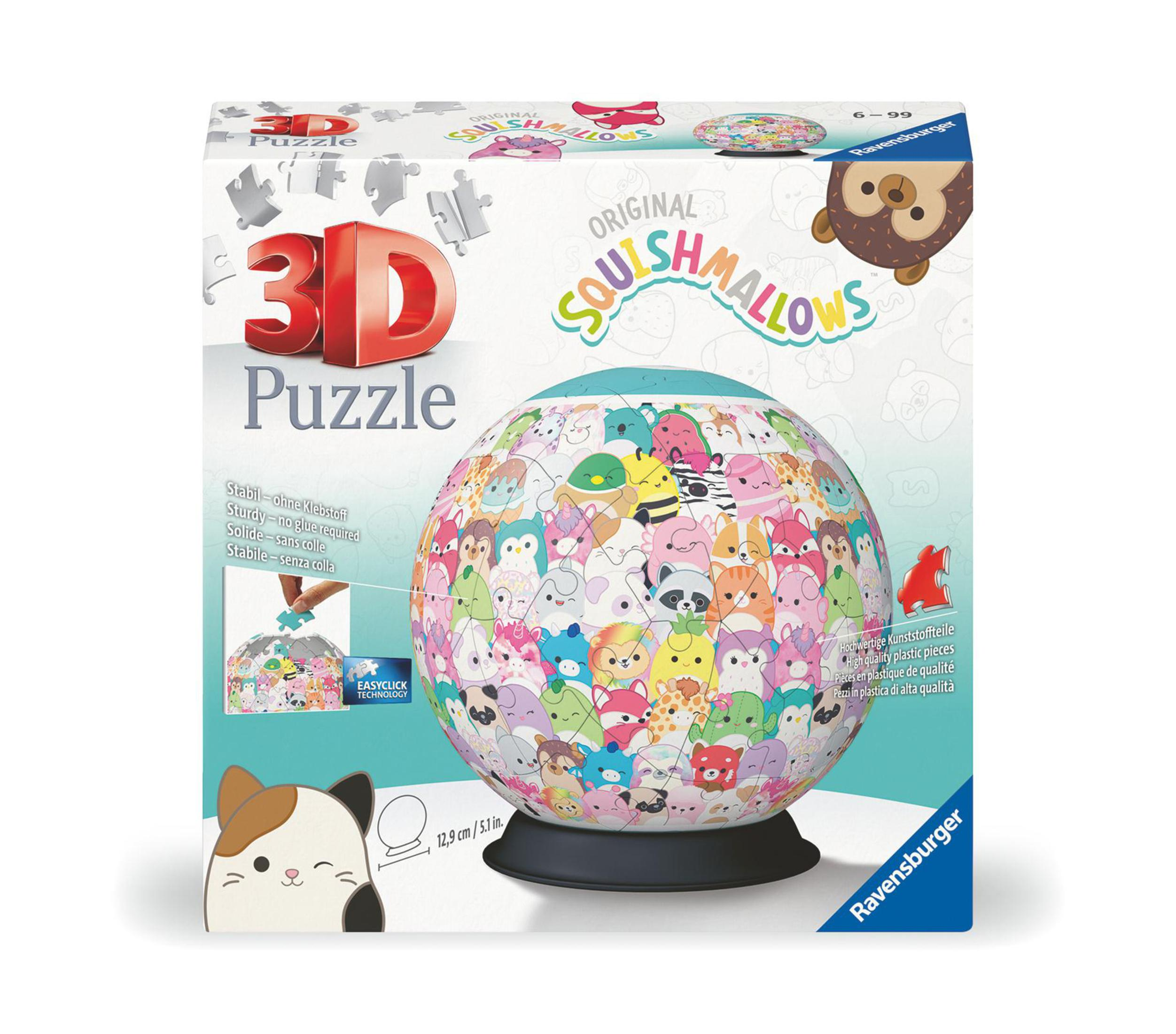 Puzzle 3D globu z kolorowymi postaciami z kreskówek.
