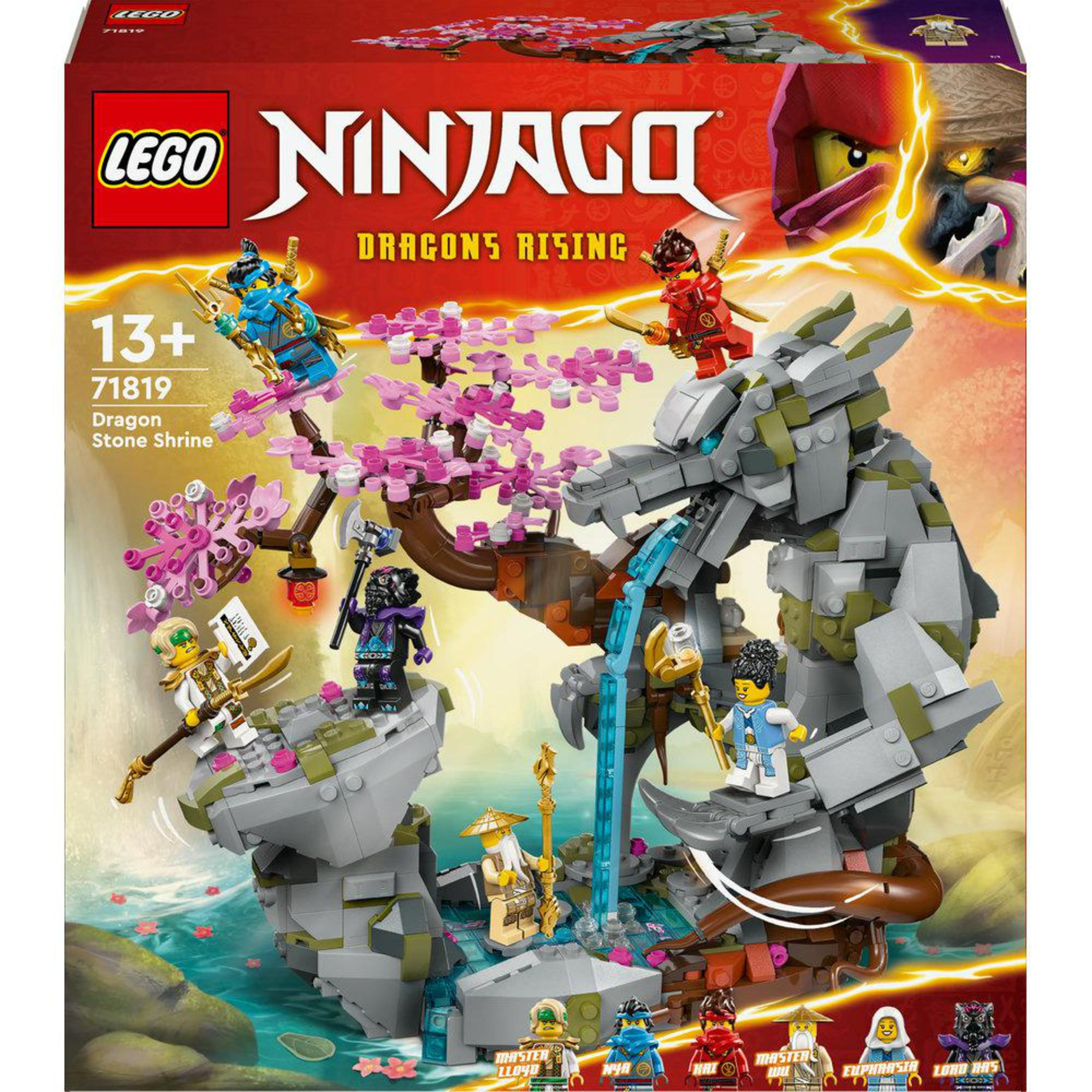 Eine Lego Ninjago-Set-Box mit einer Szene von kämpfenden Ninja-Figuren.