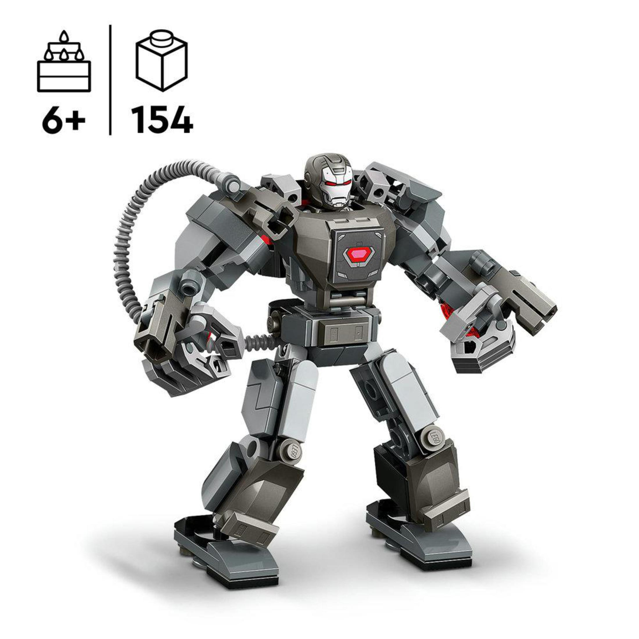 Lego-Set mit grauer roboterähnlicher Figur, beschriftet mit Text: '6+ 154'.
