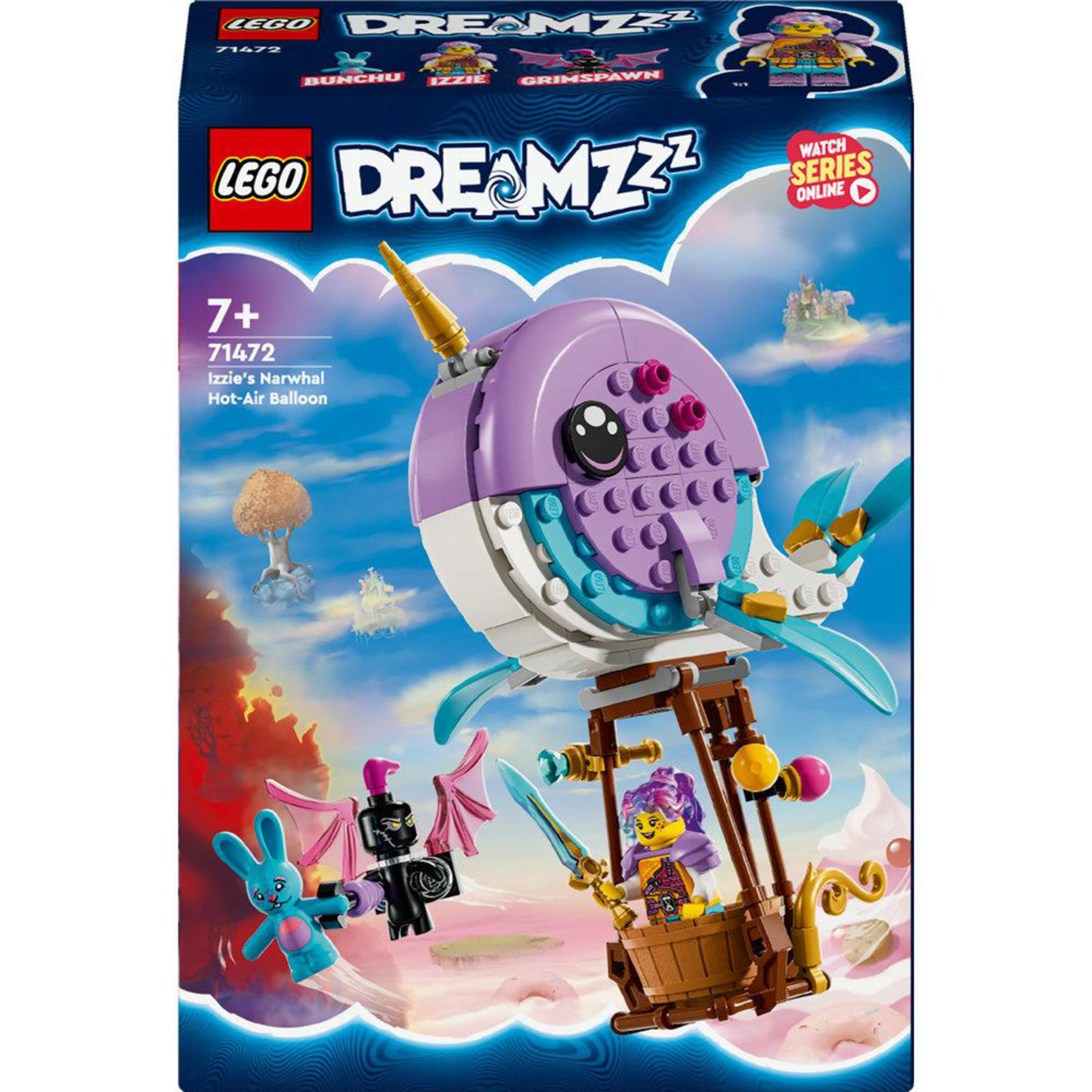 Eine Lego Dreamzzz-Box. Sie zeigt einen Heißluftballon in Form eines Narwals.