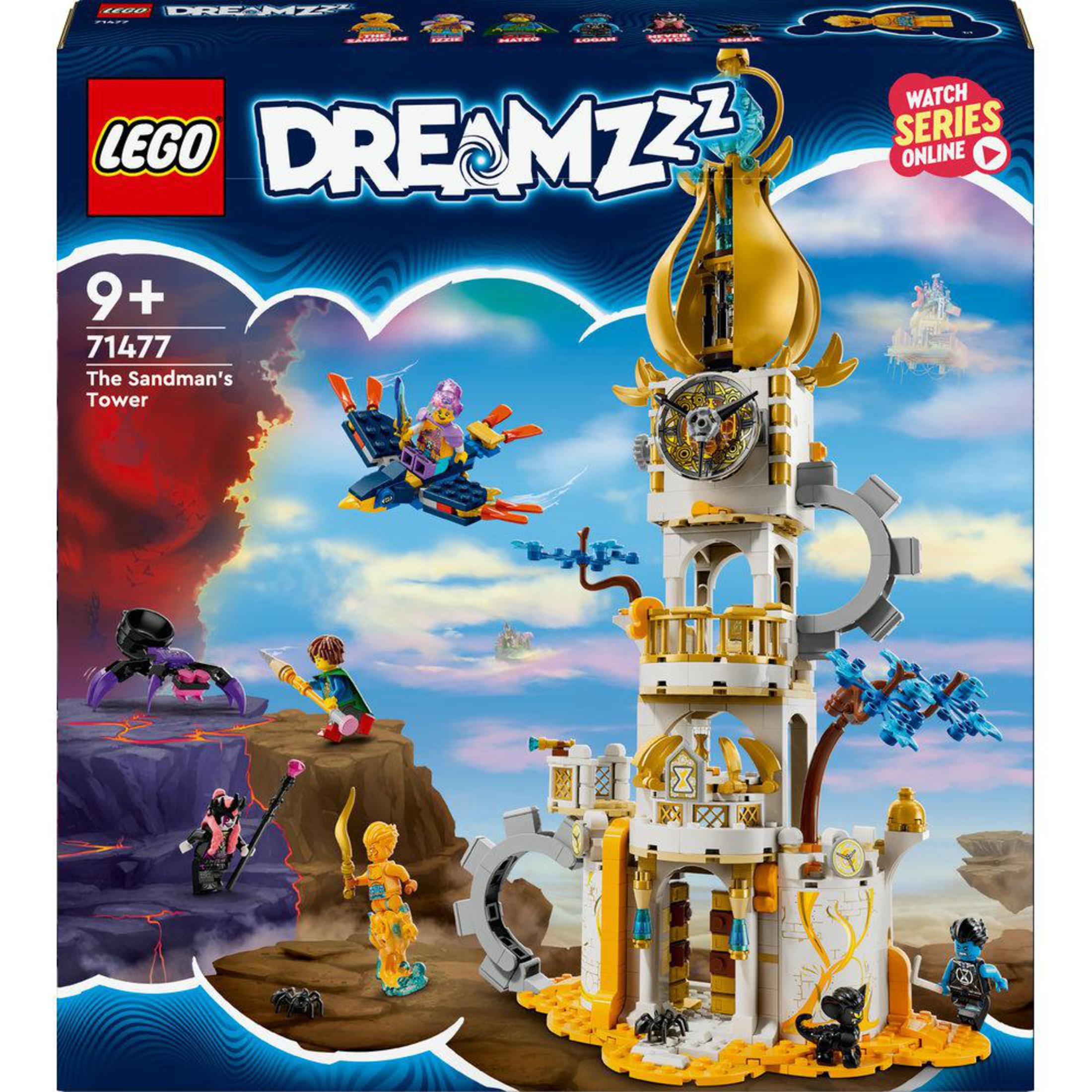Eine Lego Dreamzzz Set-Box mit Figuren und einem Gebäude.