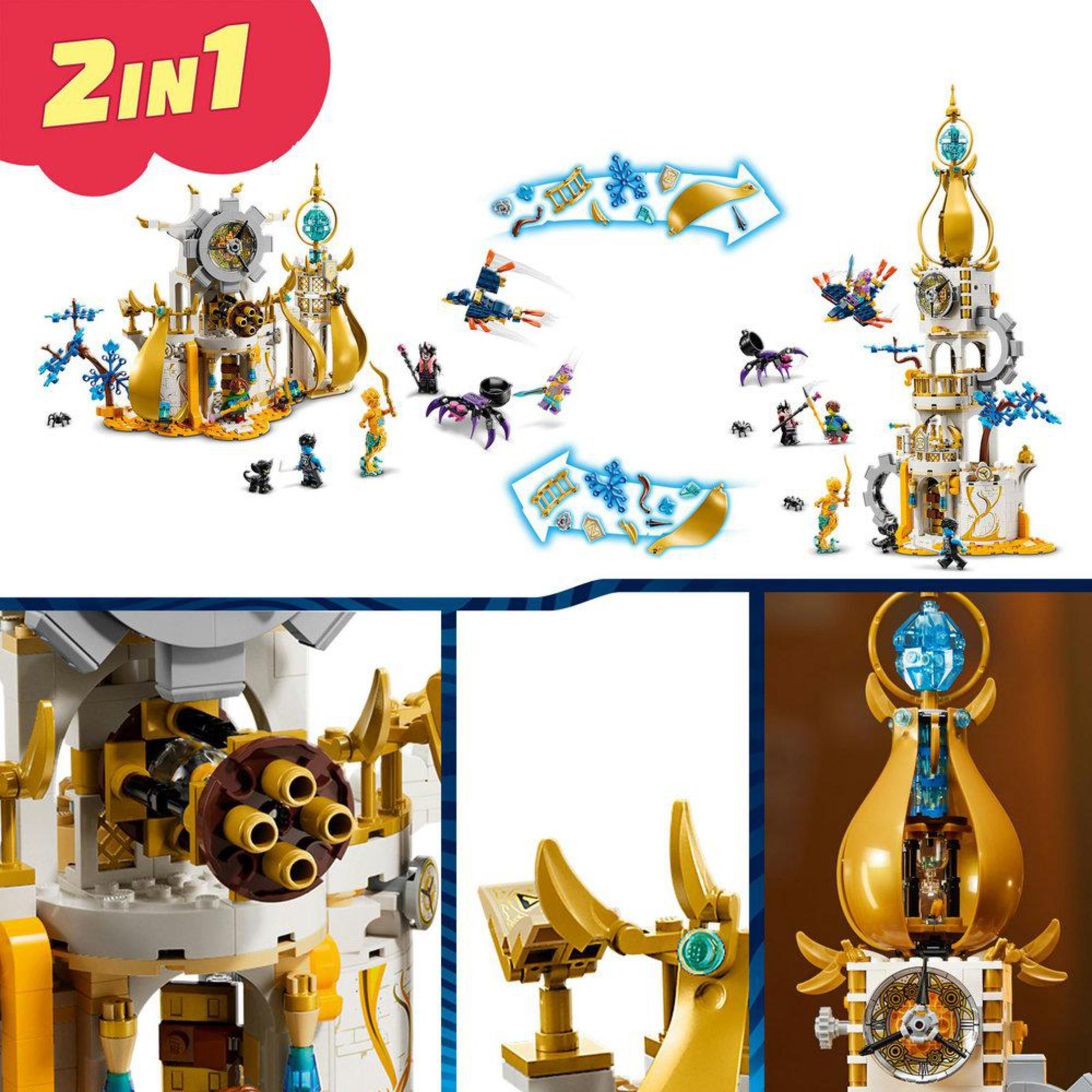 Lego-Set, verschiedene Blickwinkel gezeigt. Weiß und Gold. Weißer Hintergrund.