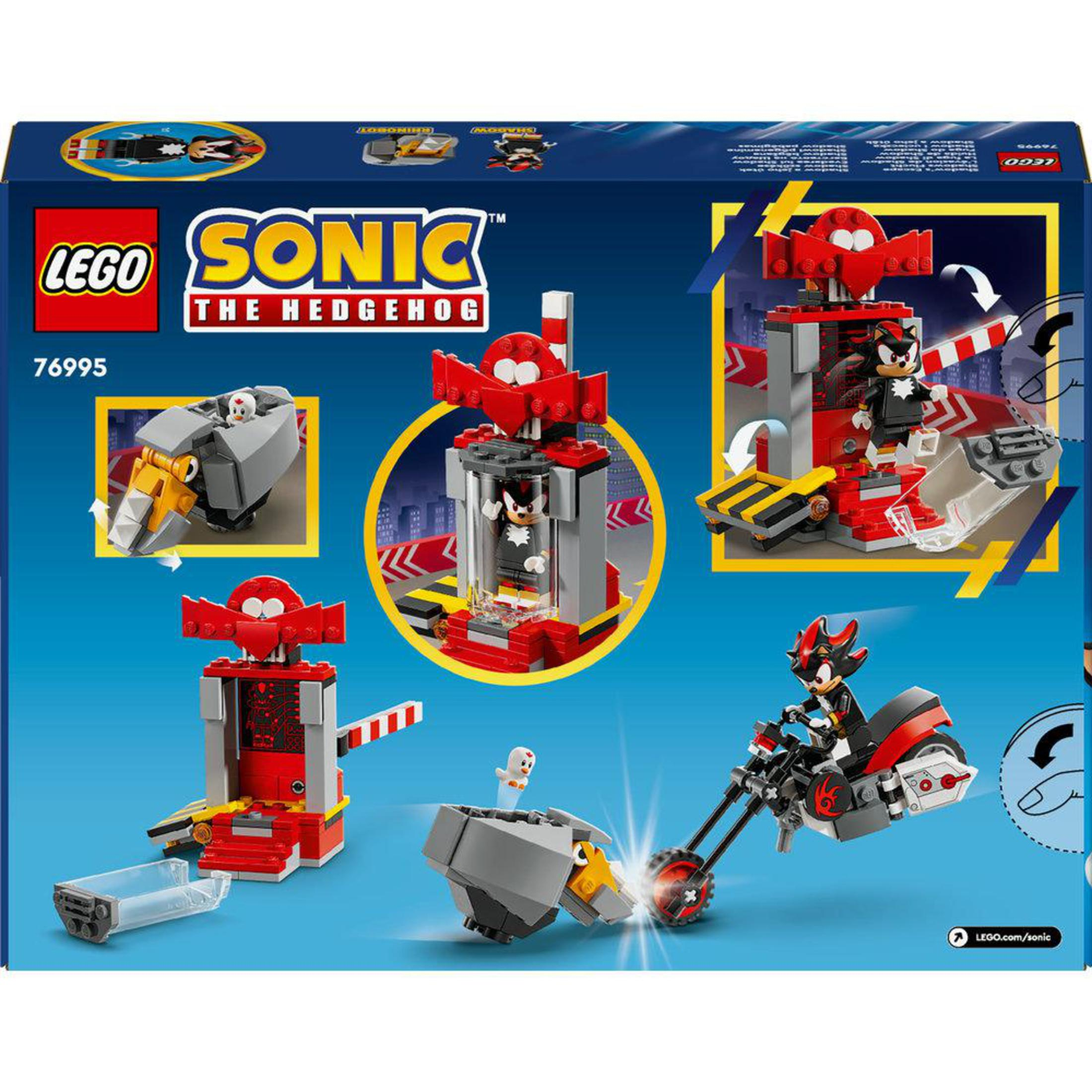 LEGO Sonic the Hedgehog-Setbox. Enthält Figuren von Sonic und Shadow sowie ein Fahrzeug.