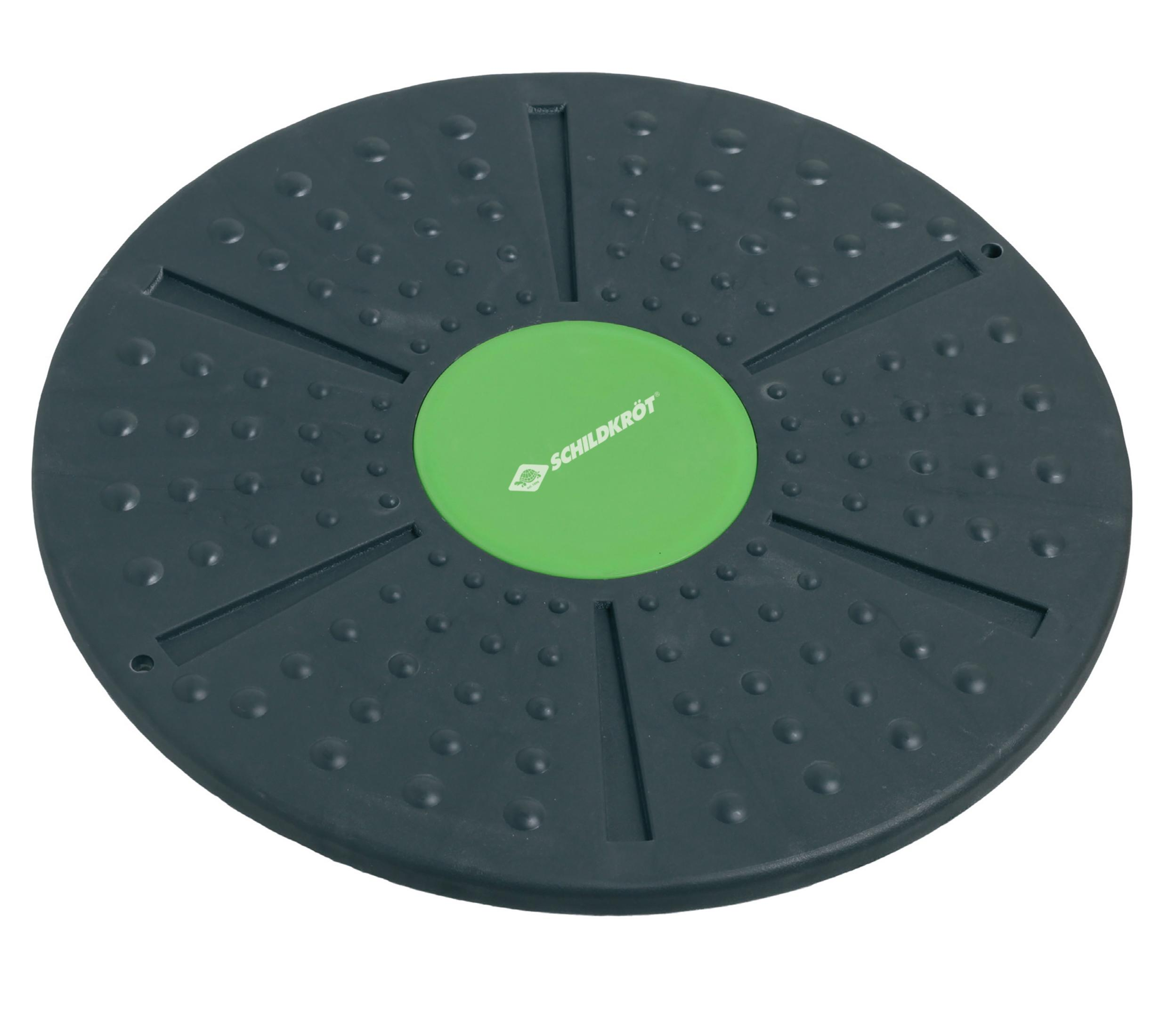Rundes, graues Balance Board mit grünem Zentrum und strukturierter Oberfläche.
