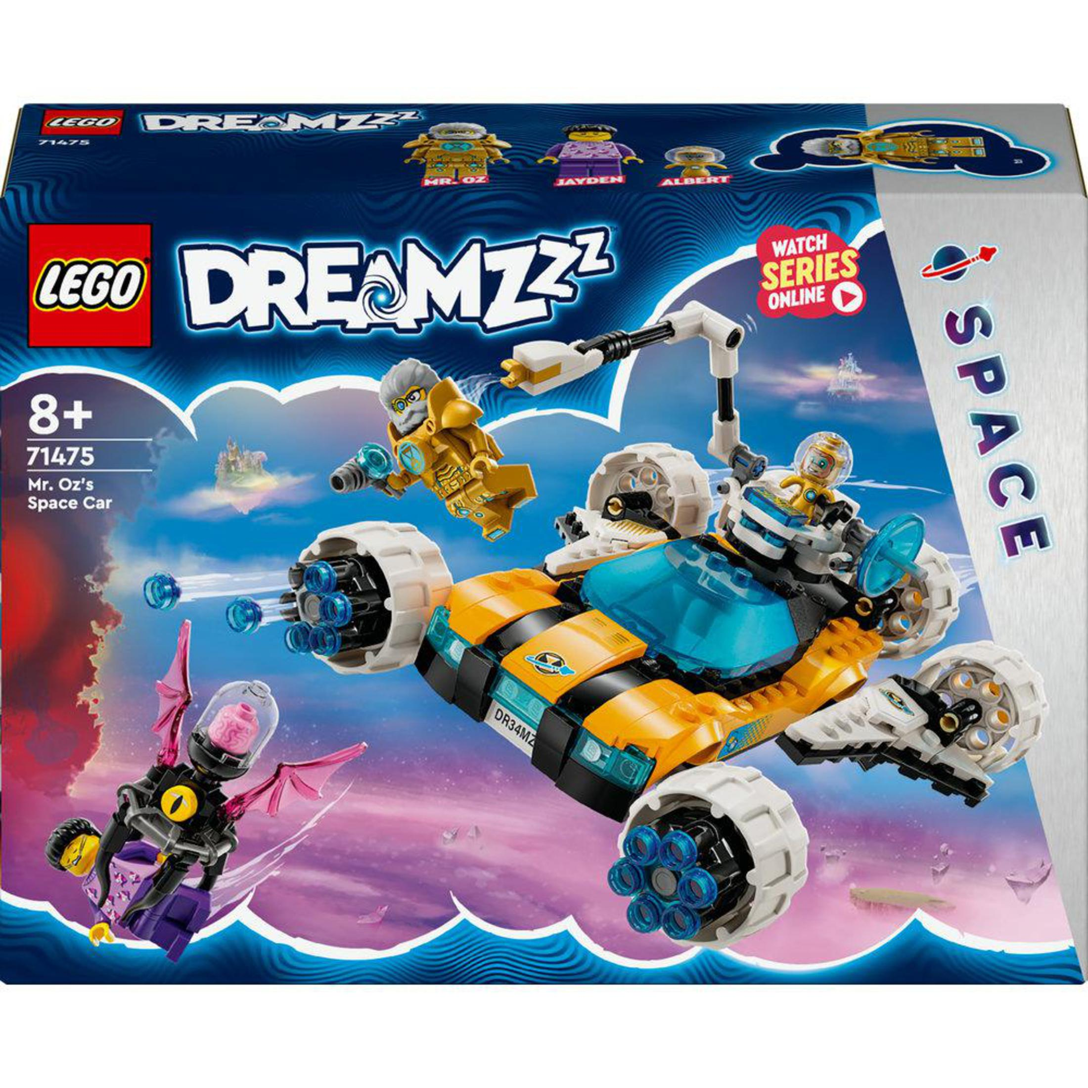 Zestaw LEGO Dreamzzz: kosmiczny samochód z figurkami i potworem.