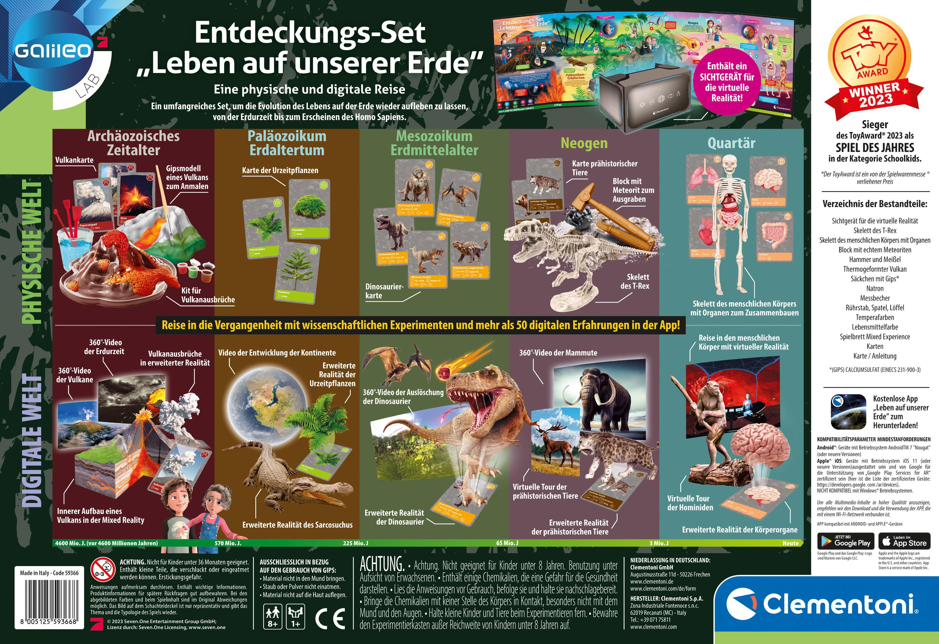 Eine Brettspielbox mit Karten, Würfeln und anderen Spielsteinen darum angeordnet.