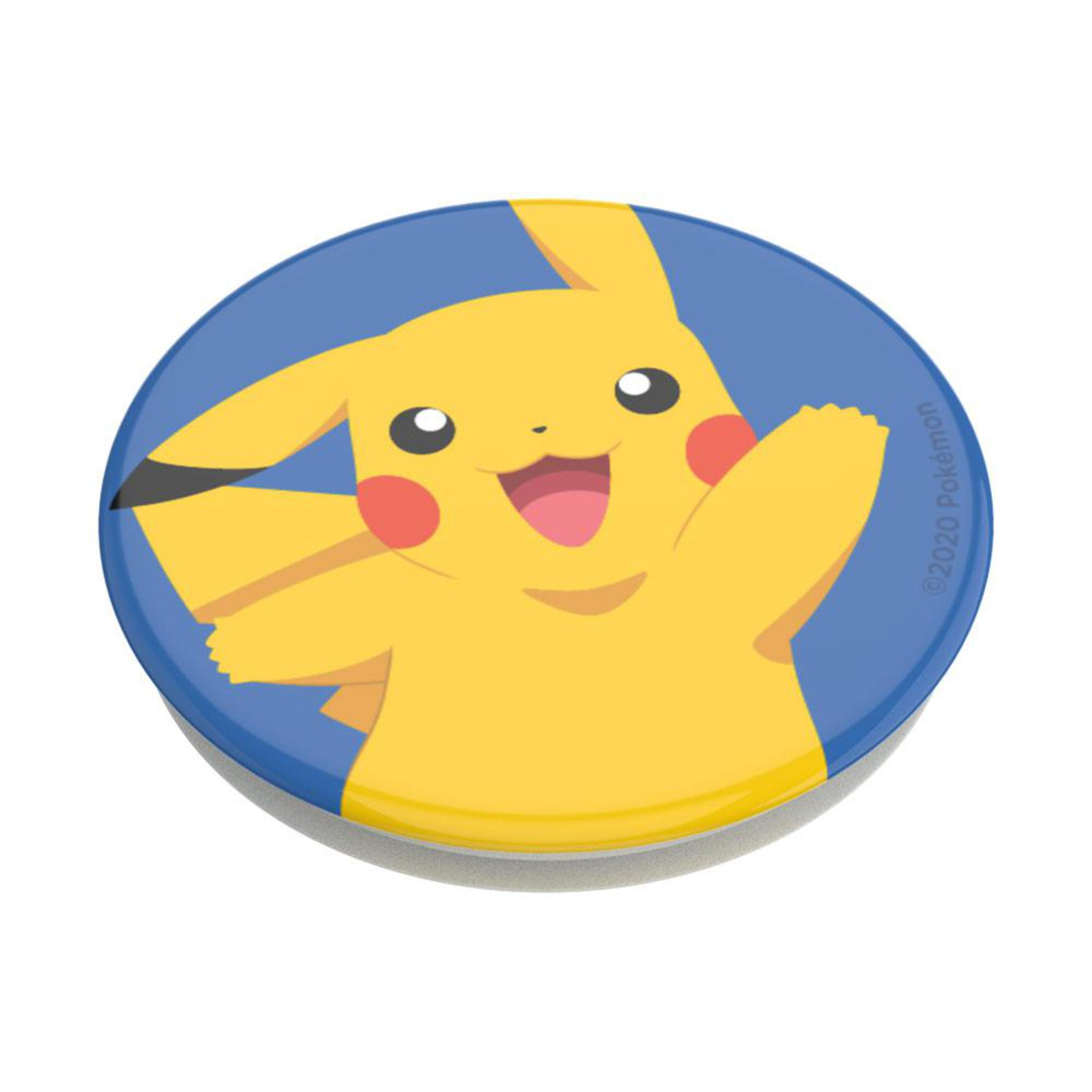 Pikachu che spunta da un PopSocket circolare blu.