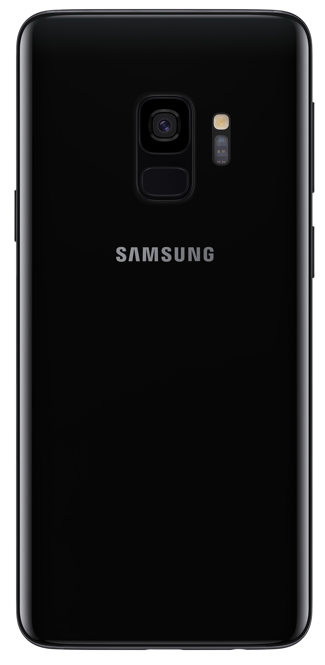 Schwarzes Samsung-Telefon mit Dual-Kamera und Samsung-Logo.