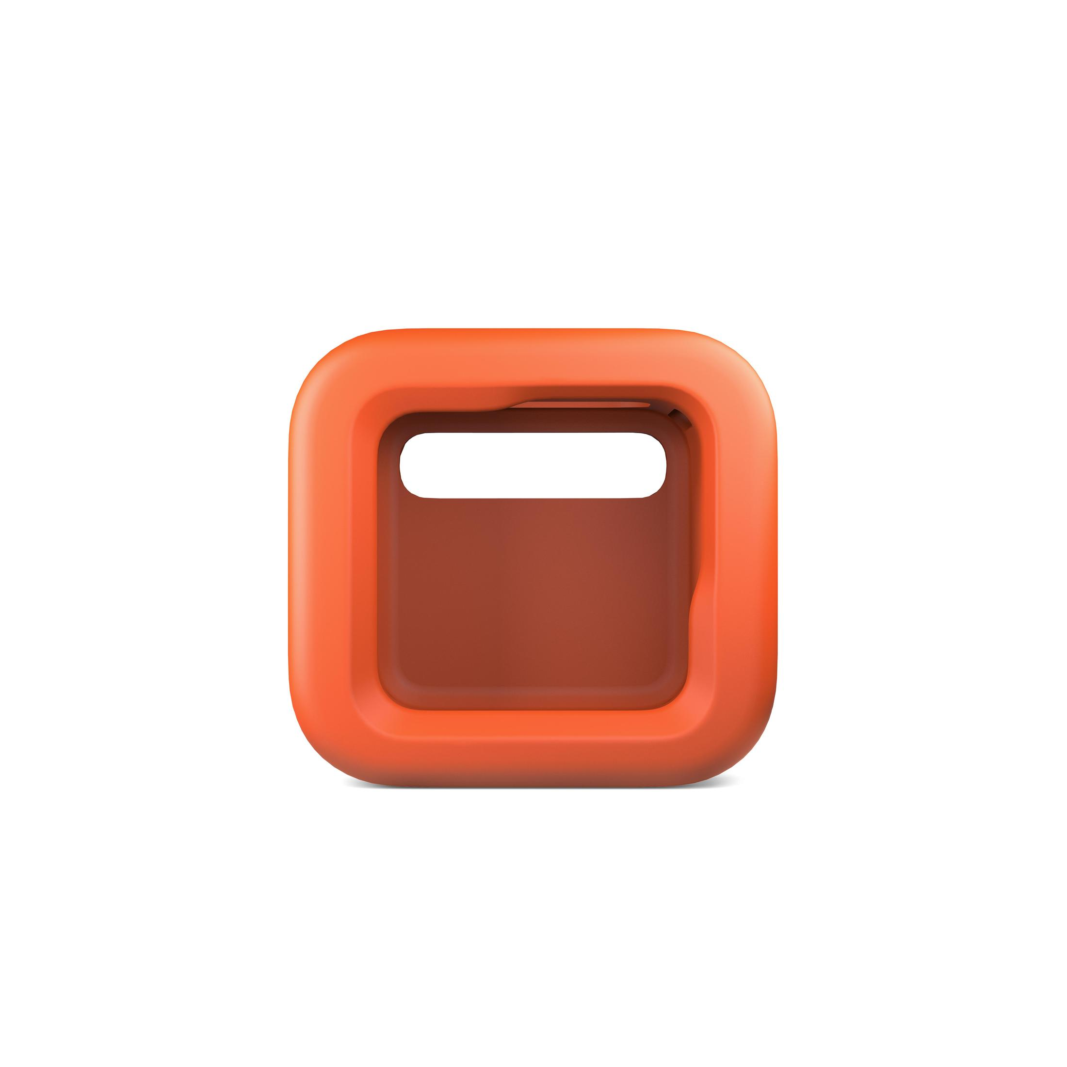 Ein quadratisches, orangefarbenes Objekt mit einem quadratischen Loch in der Mitte.
