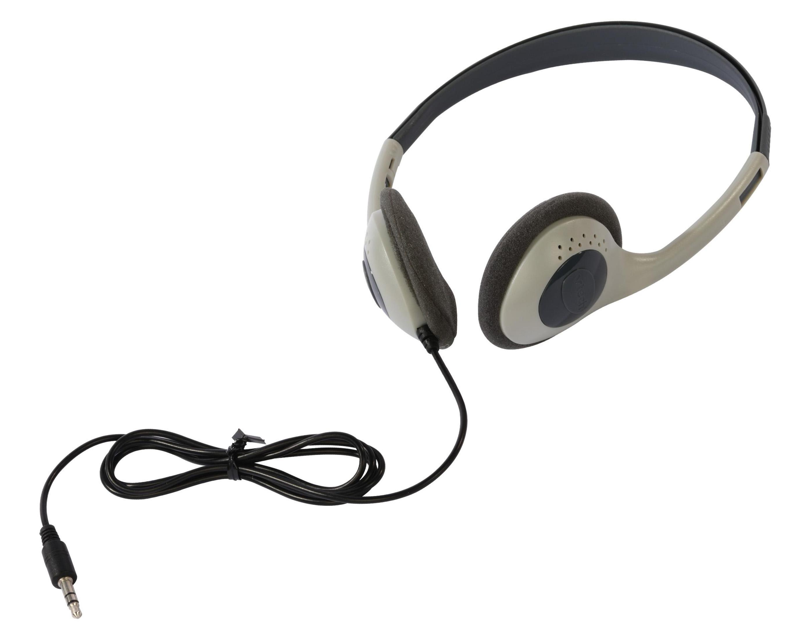 Graue Over-Ear-Kopfhörer mit schwarzem Kabel und 3,5-mm-Klinke.