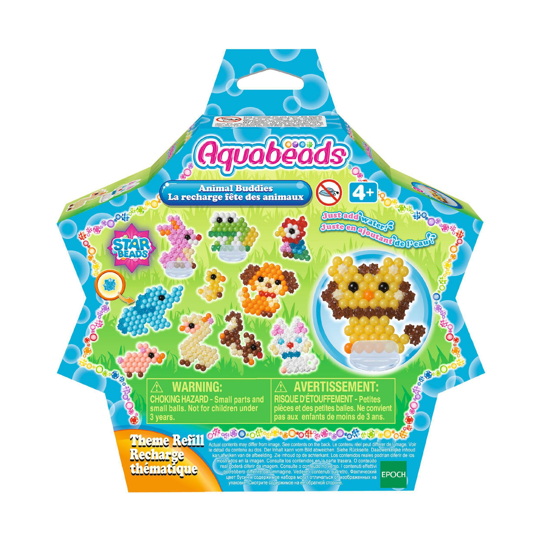 Aquabeads-Set mit Tierperlen. Enthält Tierfiguren, die Verpackung zeigt eine Vielzahl von Tieren.