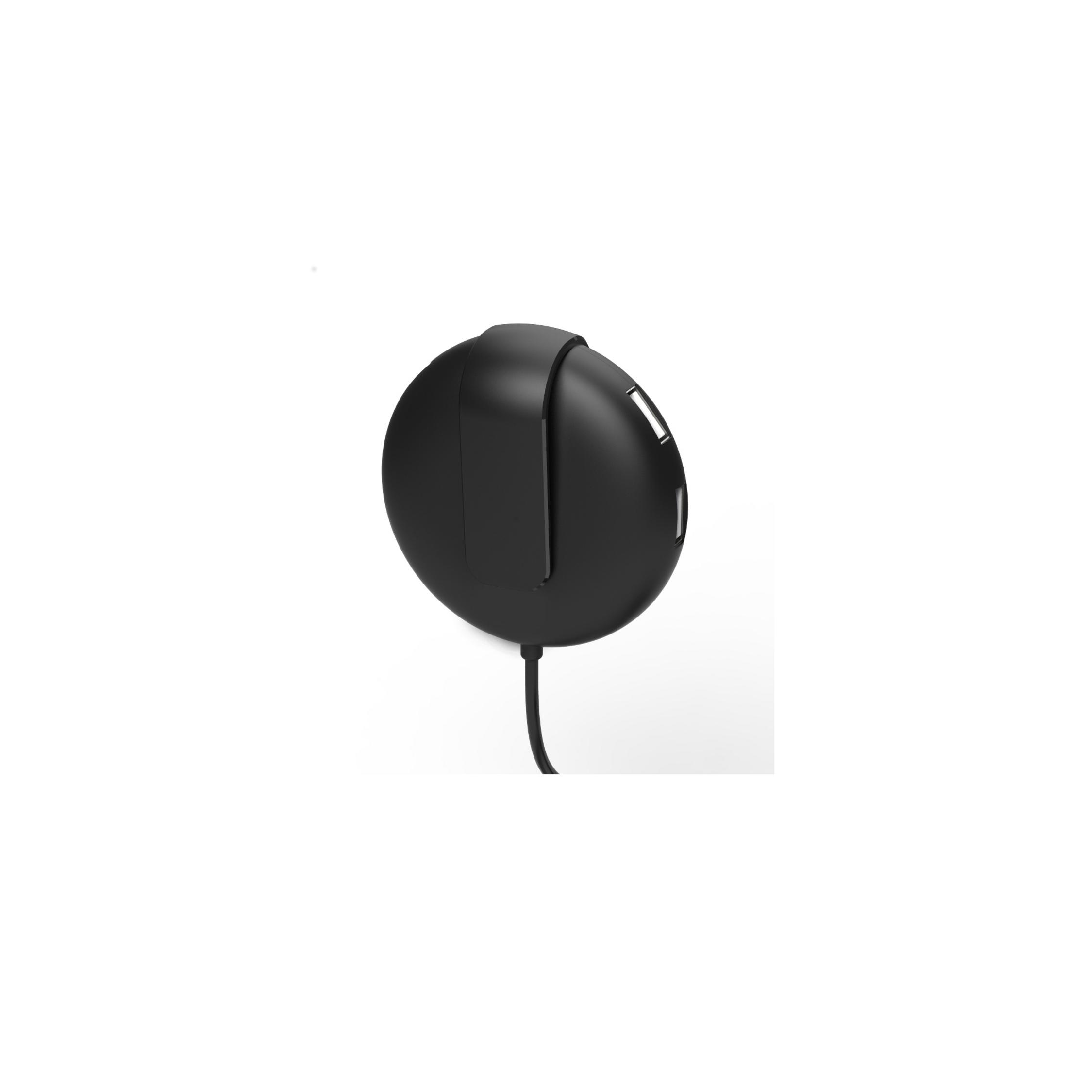 Schwarze, kreisförmige Multiport-Ladestation mit Kabel.