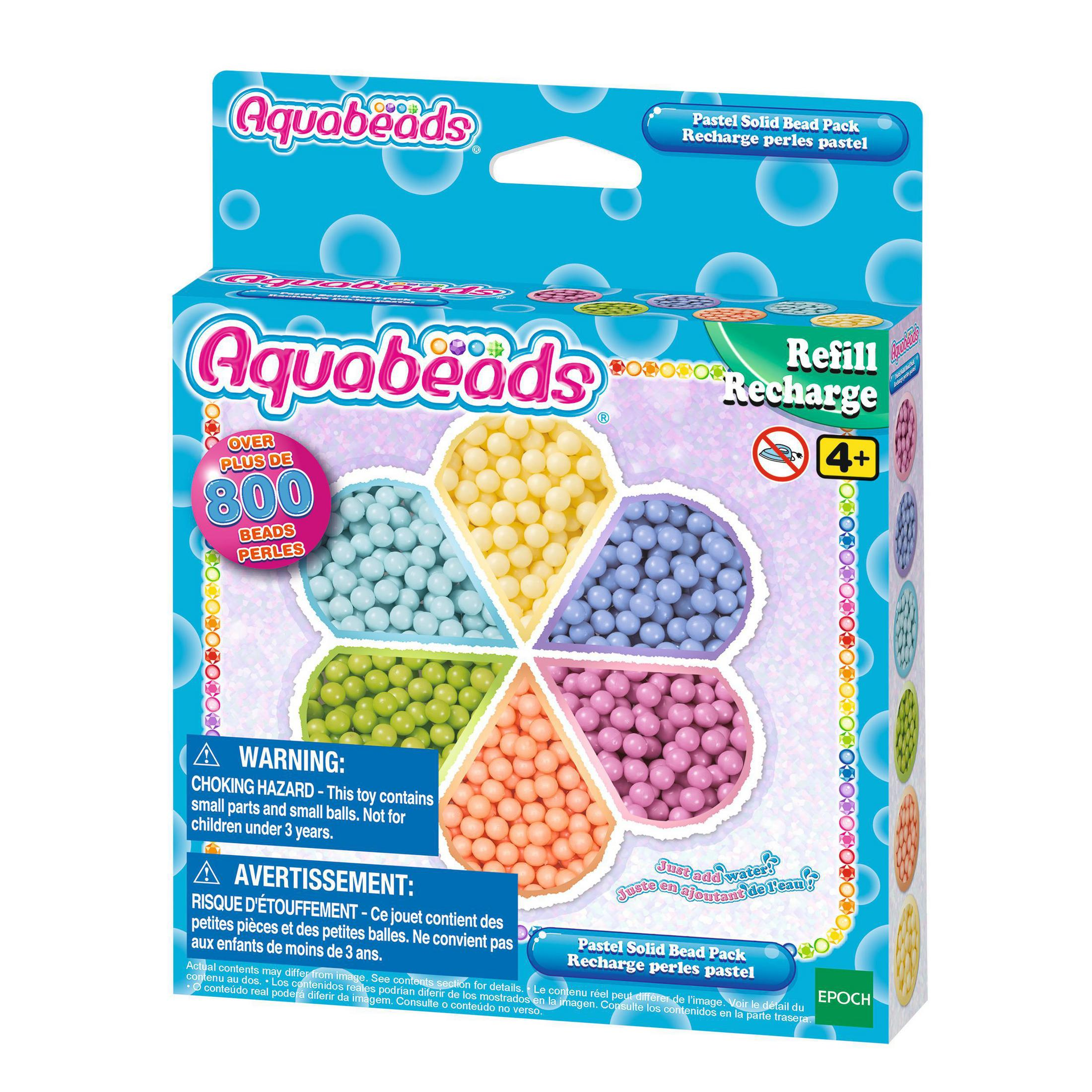 Scatola di giocattoli Aquabeads con perline colorate. La scatola ha immagini e testo.