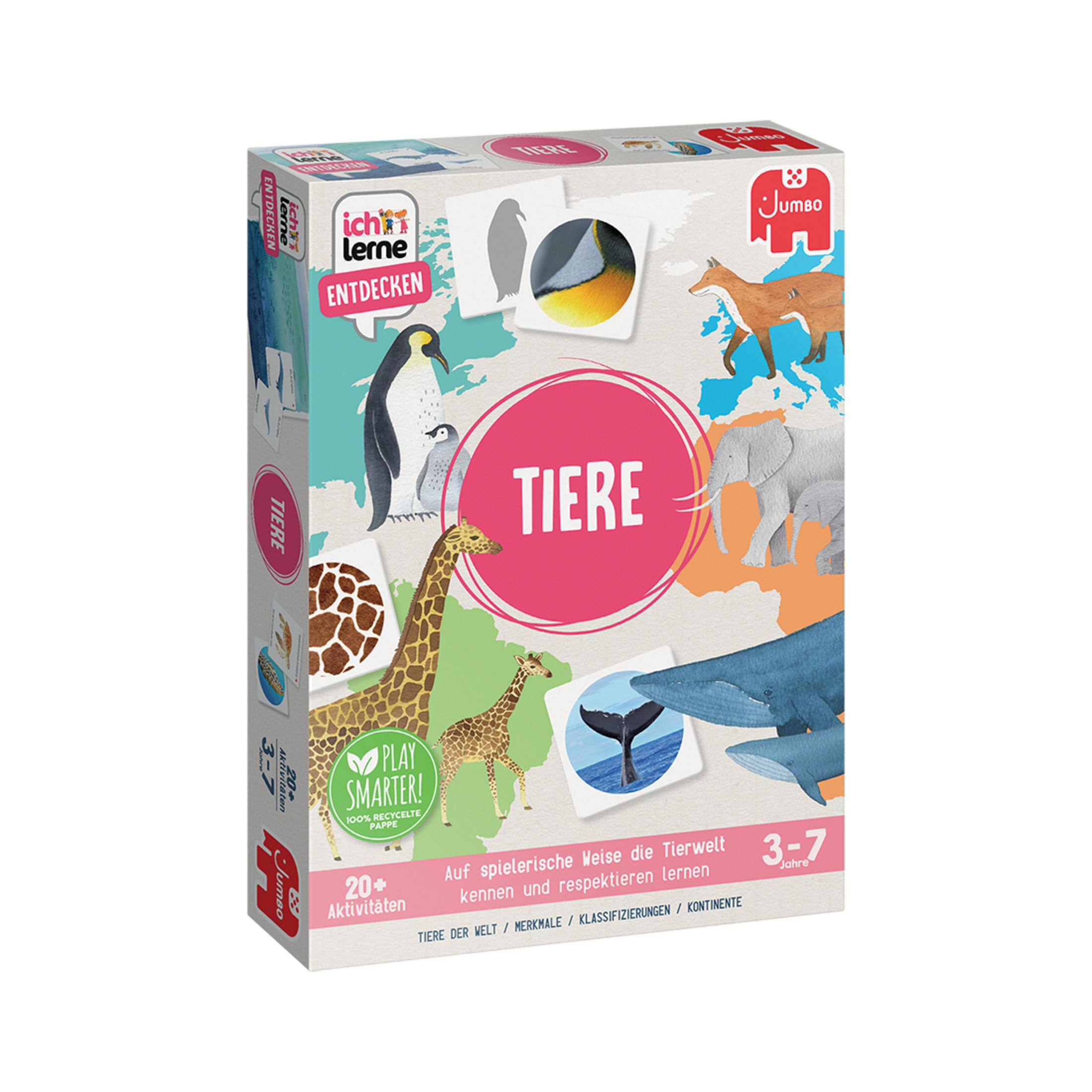 Schachtel mit Tierkarten für Kinder. Weißer Hintergrund.