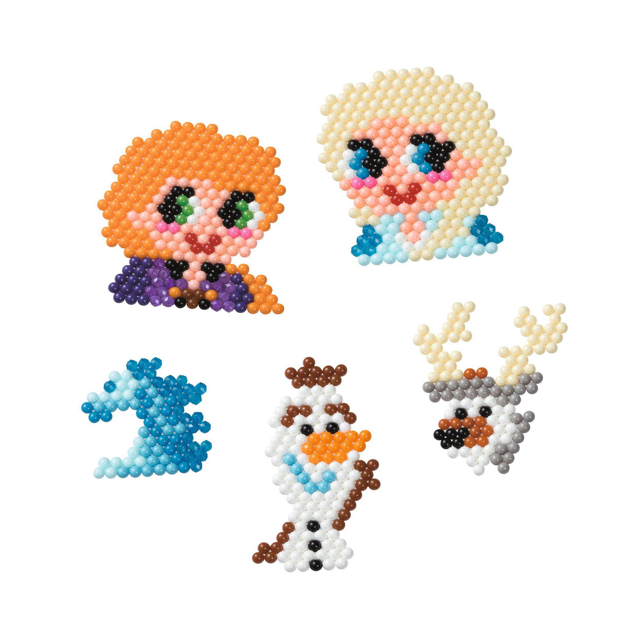 Frozen-Figuren aus Perlen. Anna, Elsa, Olaf und Sven.
