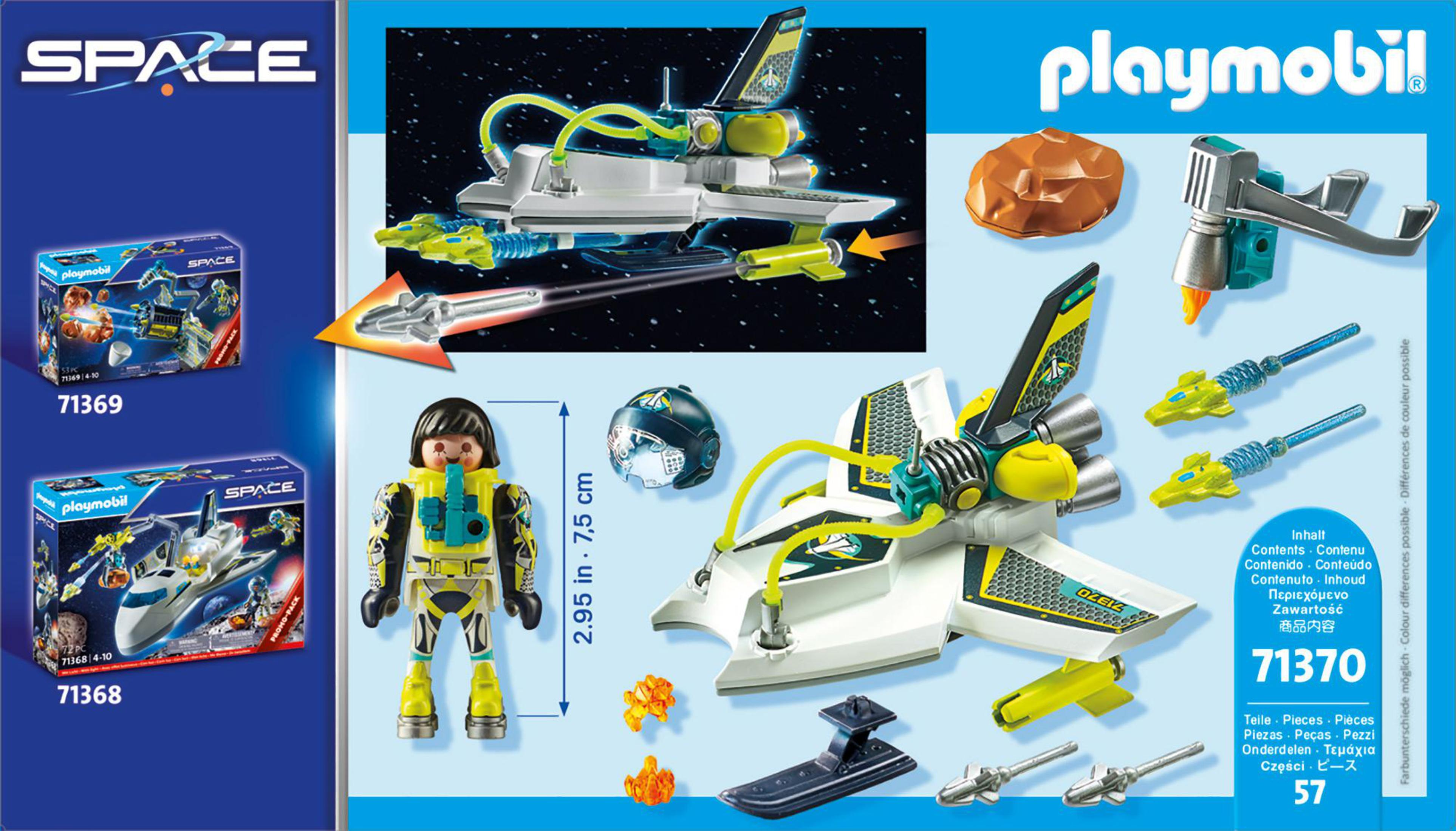 Un juego de transbordador espacial Playmobil con transbordador, astronauta y otros accesorios espaciales.