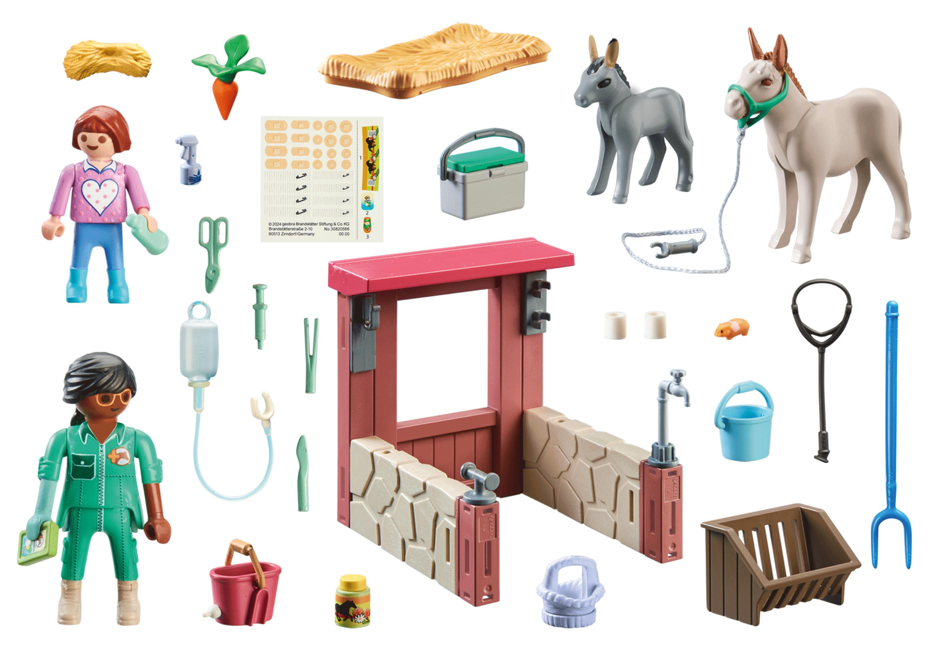 Set fattoria Playmobil con contadino, veterinario, animali e strutture agricole.