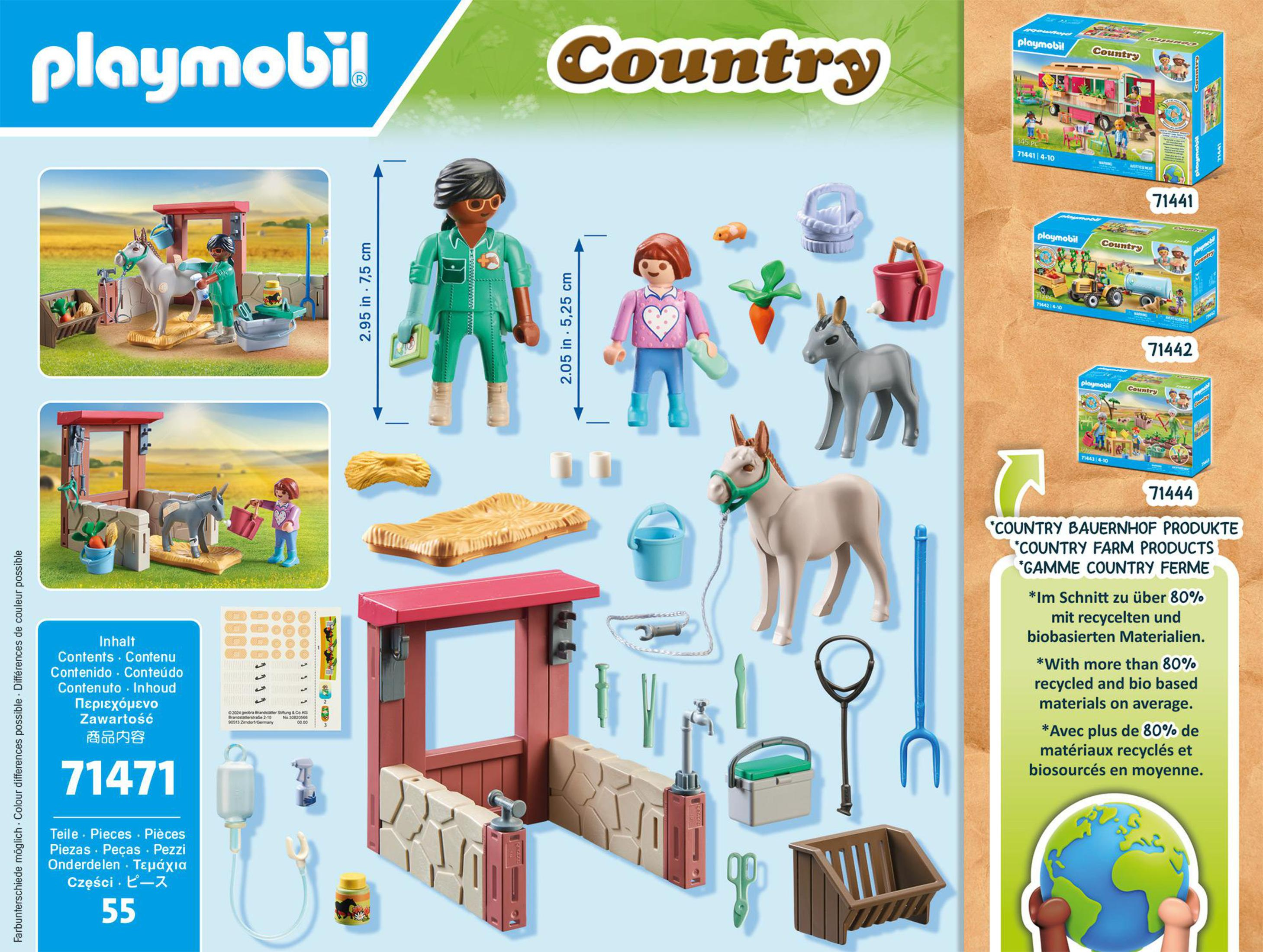 Set fattoria Playmobil Country con varie figure, animali e accessori agricoli.