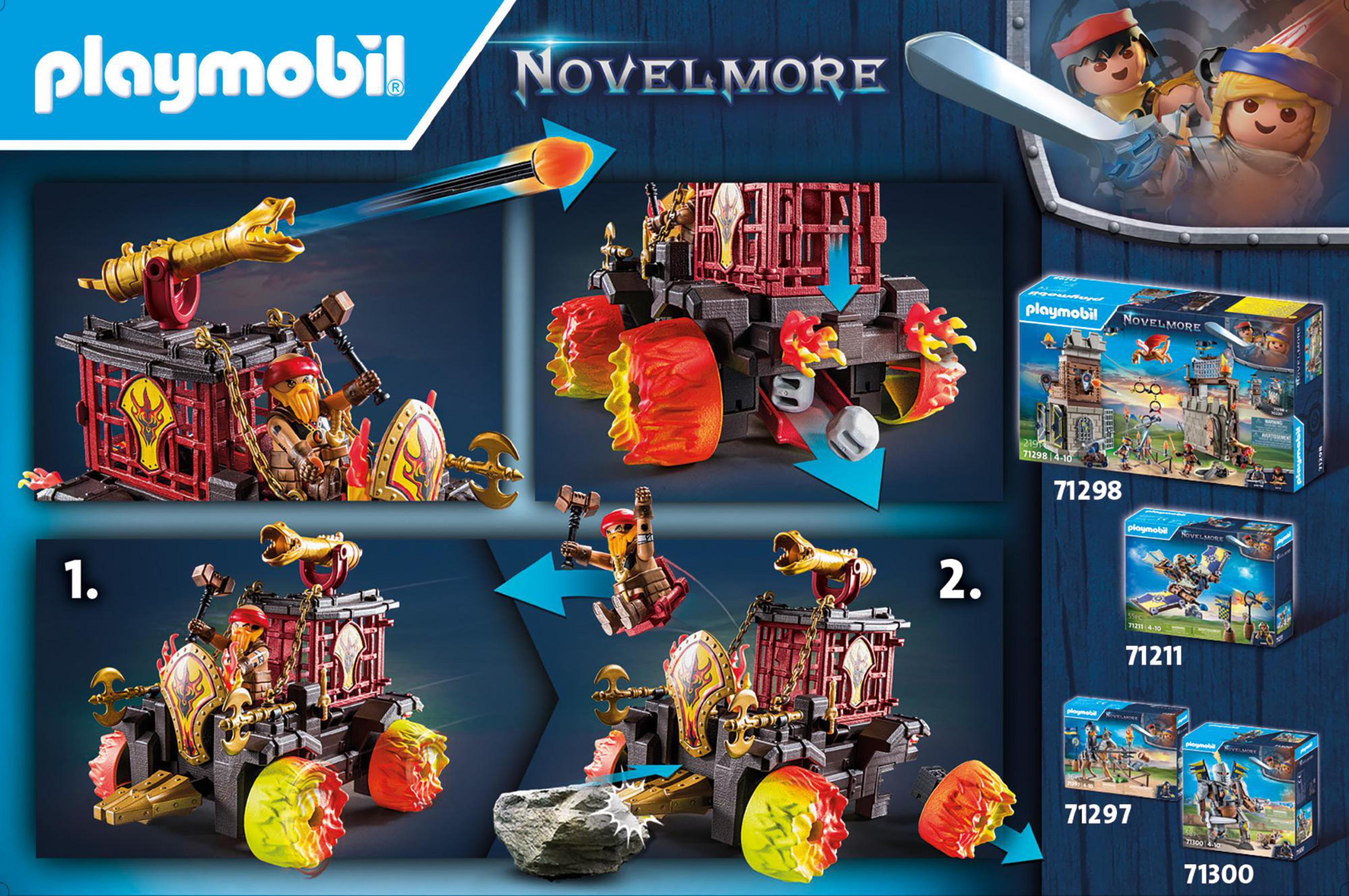 Set de juguetes de un fuerte con figuras, cañones y llamas, con la marca Playmobil.